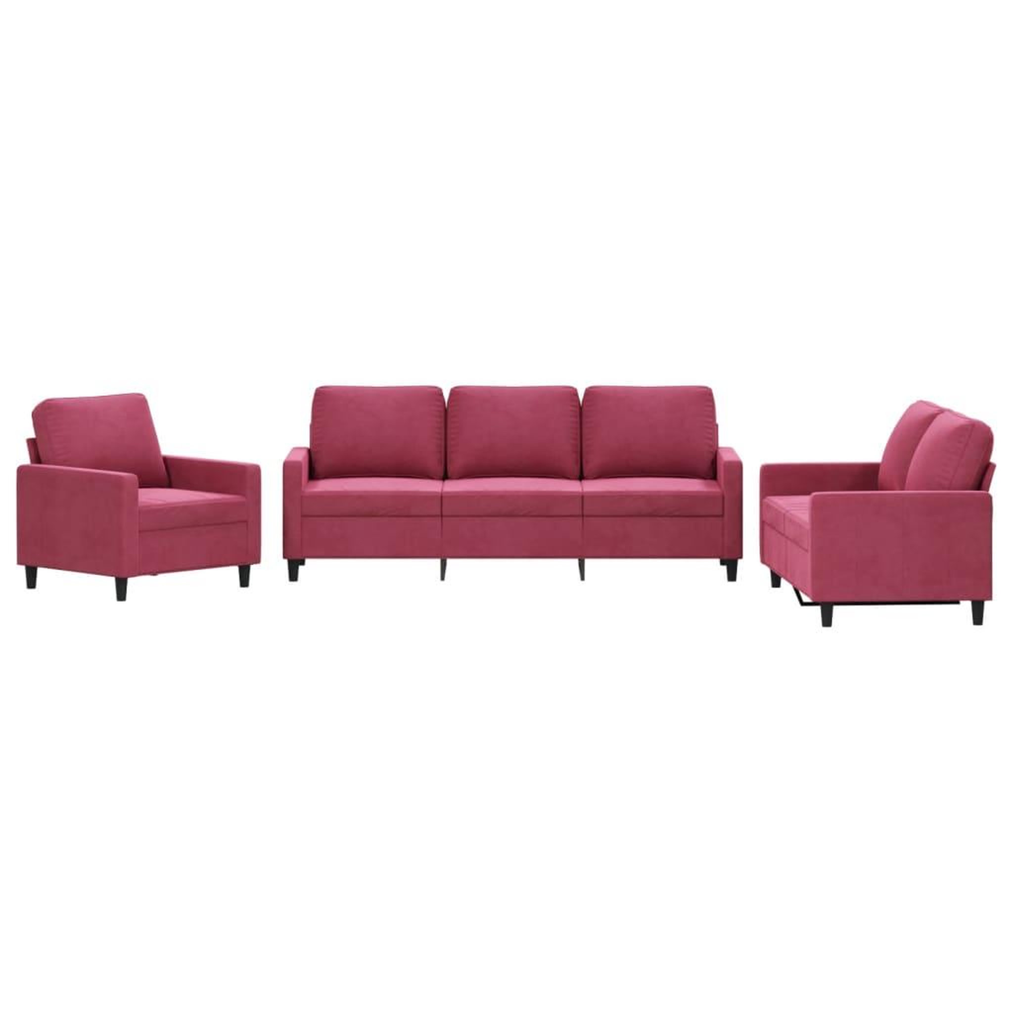 Voir la diapositive 2 : VIDAXL Ensemble de canapes 3 pcs avec coussins Rouge bordeaux Velours