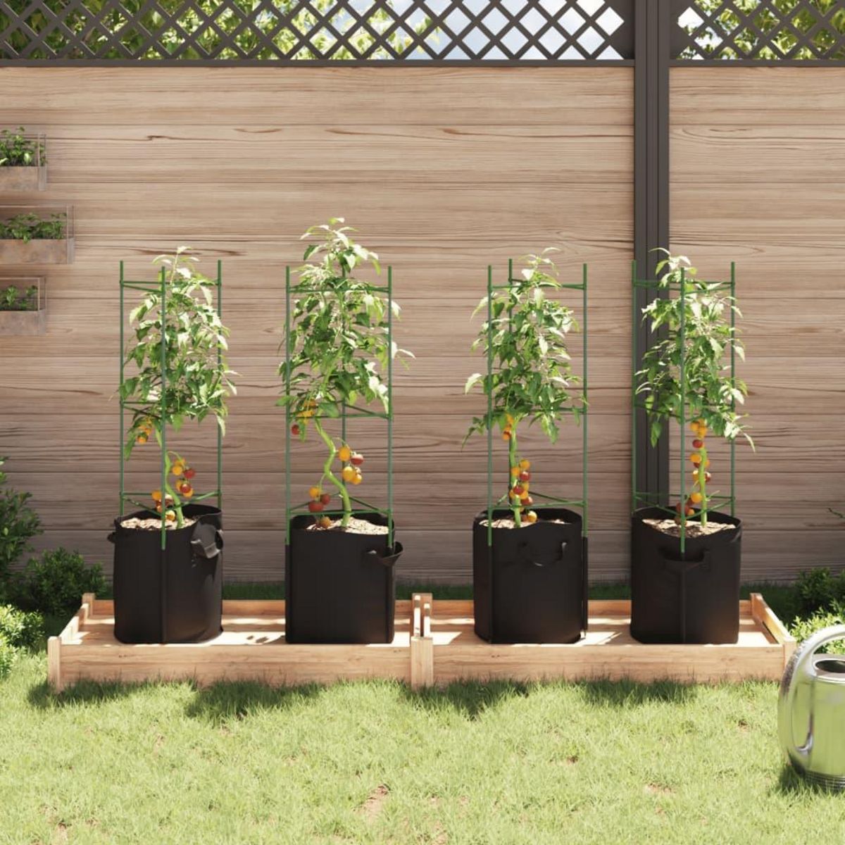 VIDAXL Cages a tomates avec sacs a plantes 4 pcs 116 cm acier et PP