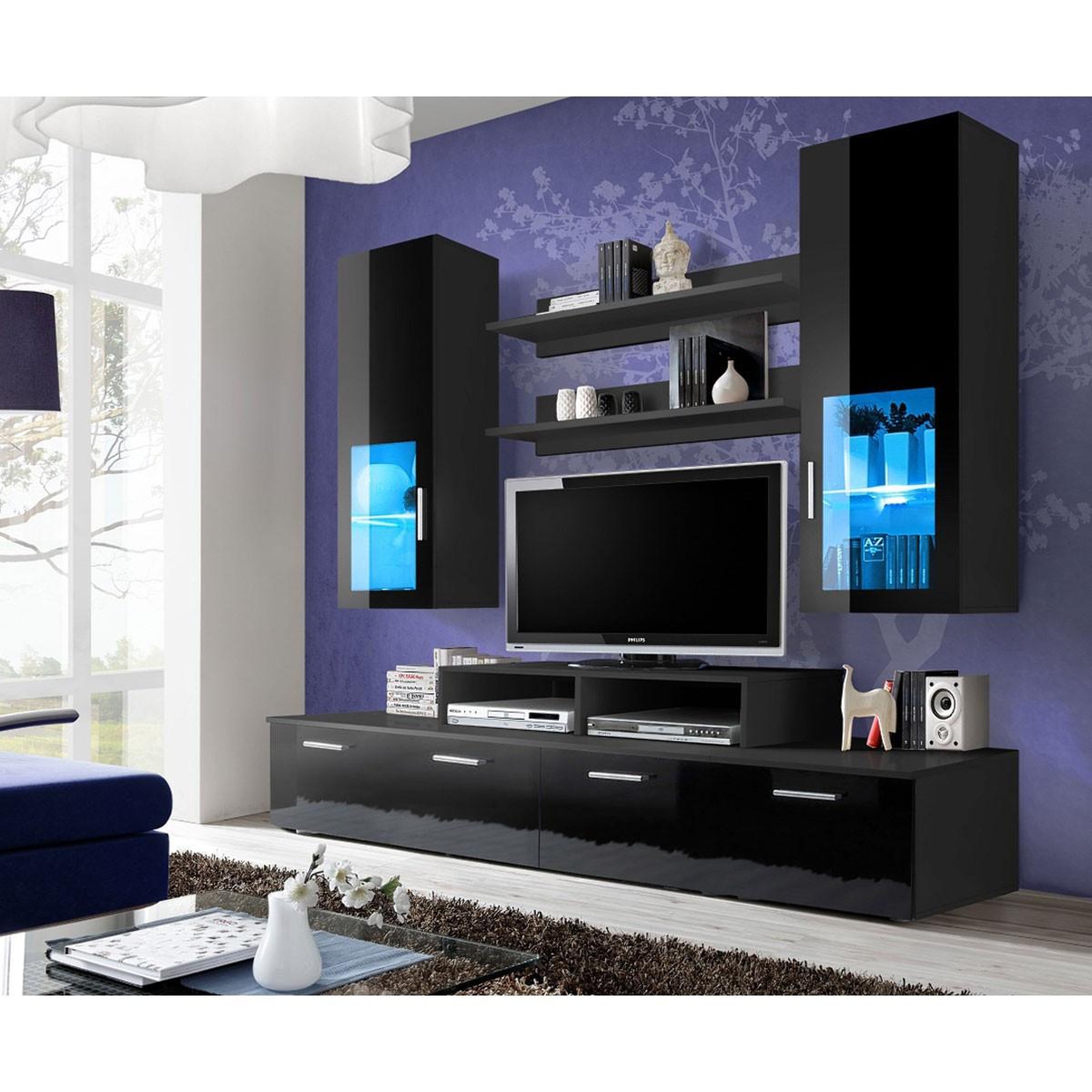 Voir la diapositive 2 : Paris Prix Meuble tv mural design  mini  200cm noir