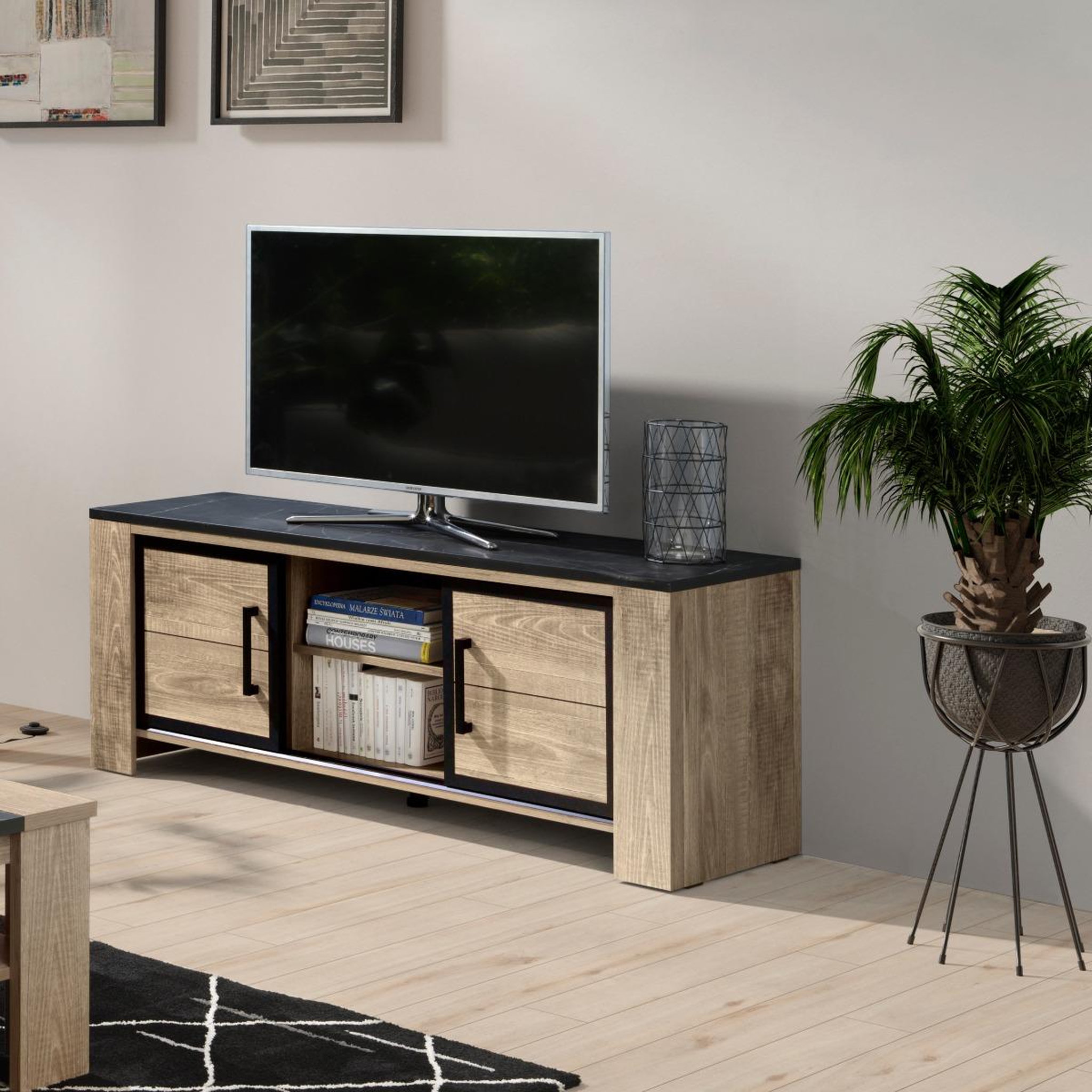 Voir la diapositive 2 : JLC KREATION Meuble tv moderne en bois style industriel olive
