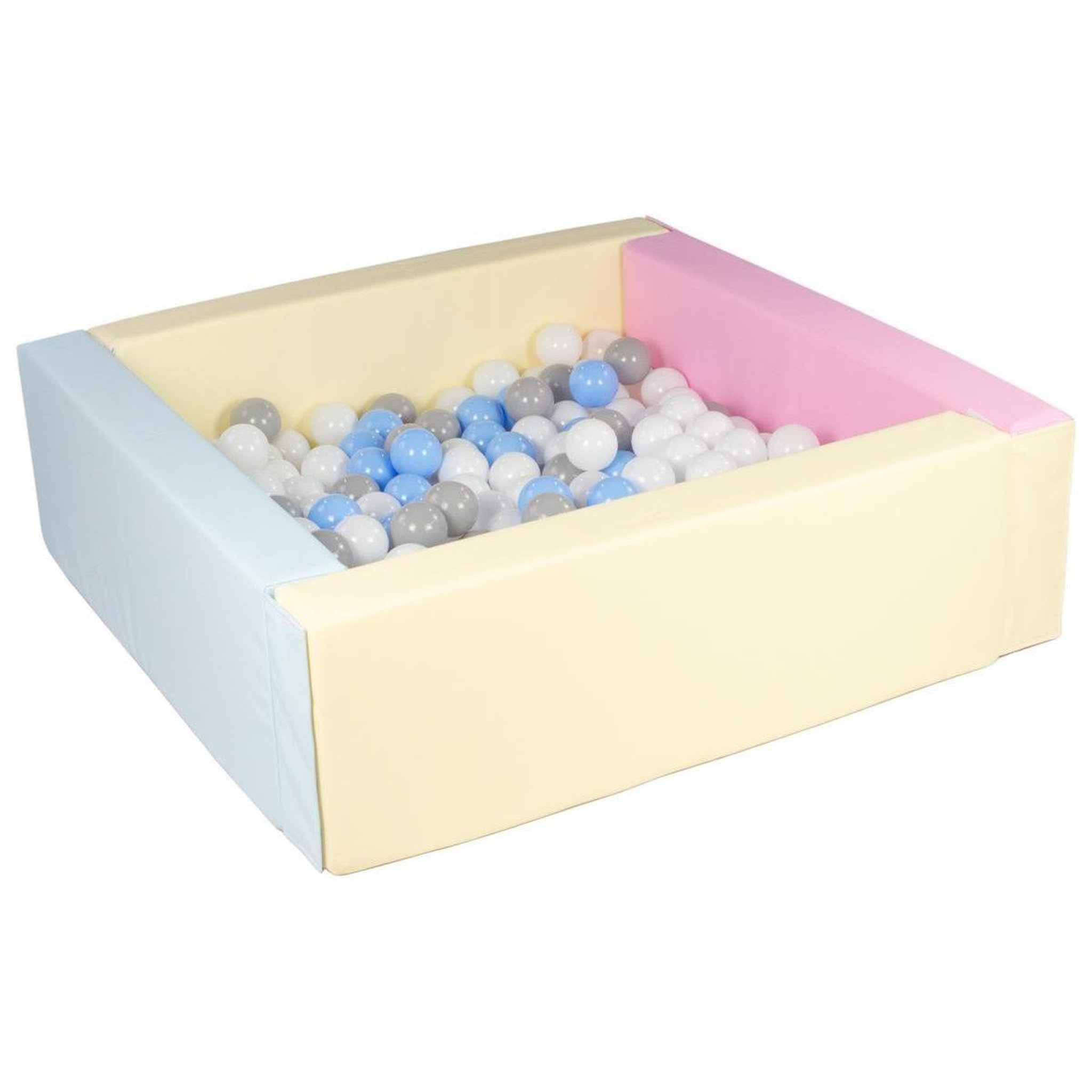 VELINDA Piscine à balles carrée avec 200 balles - rose, bleu, jaune (pastel)/blanc, bleu clair, gris