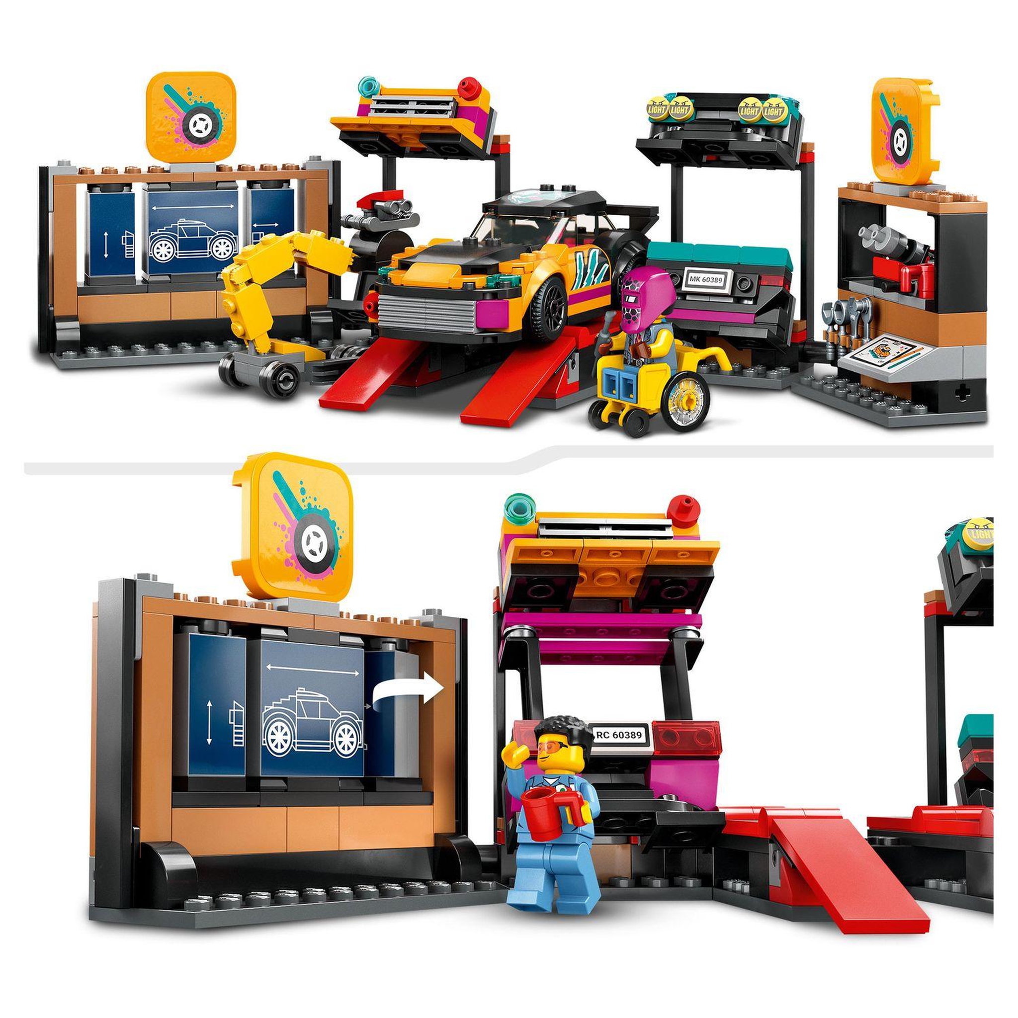 Voir la diapositive 5 : LEGO City 60389 Le garage de customisation, Jouet avec 2 Voitures, Atelier Automobile et 4 Minifigurines