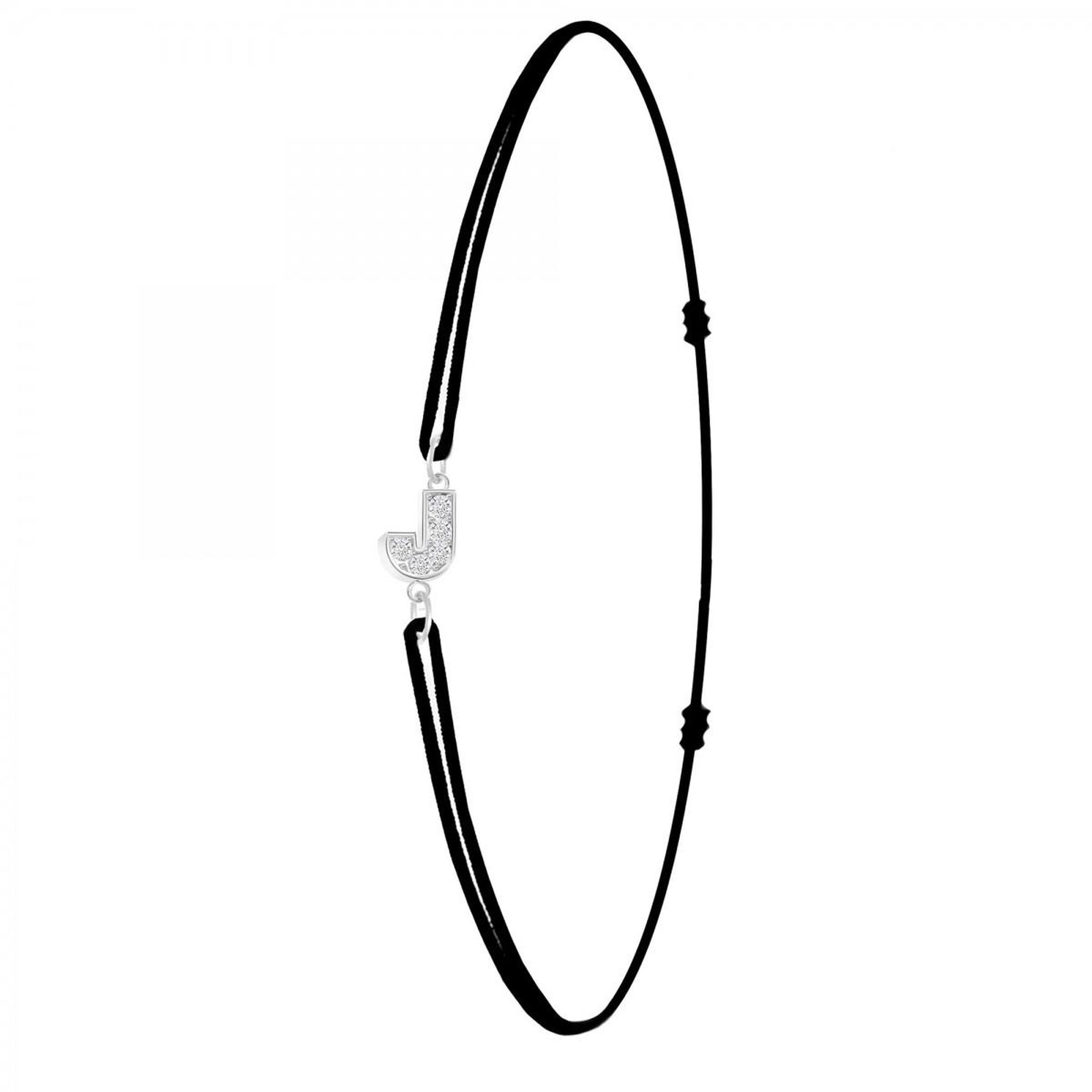 SC CRYSTAL Bracelet lettre J élastique noir SC Crystal orné de Cristaux scintillants