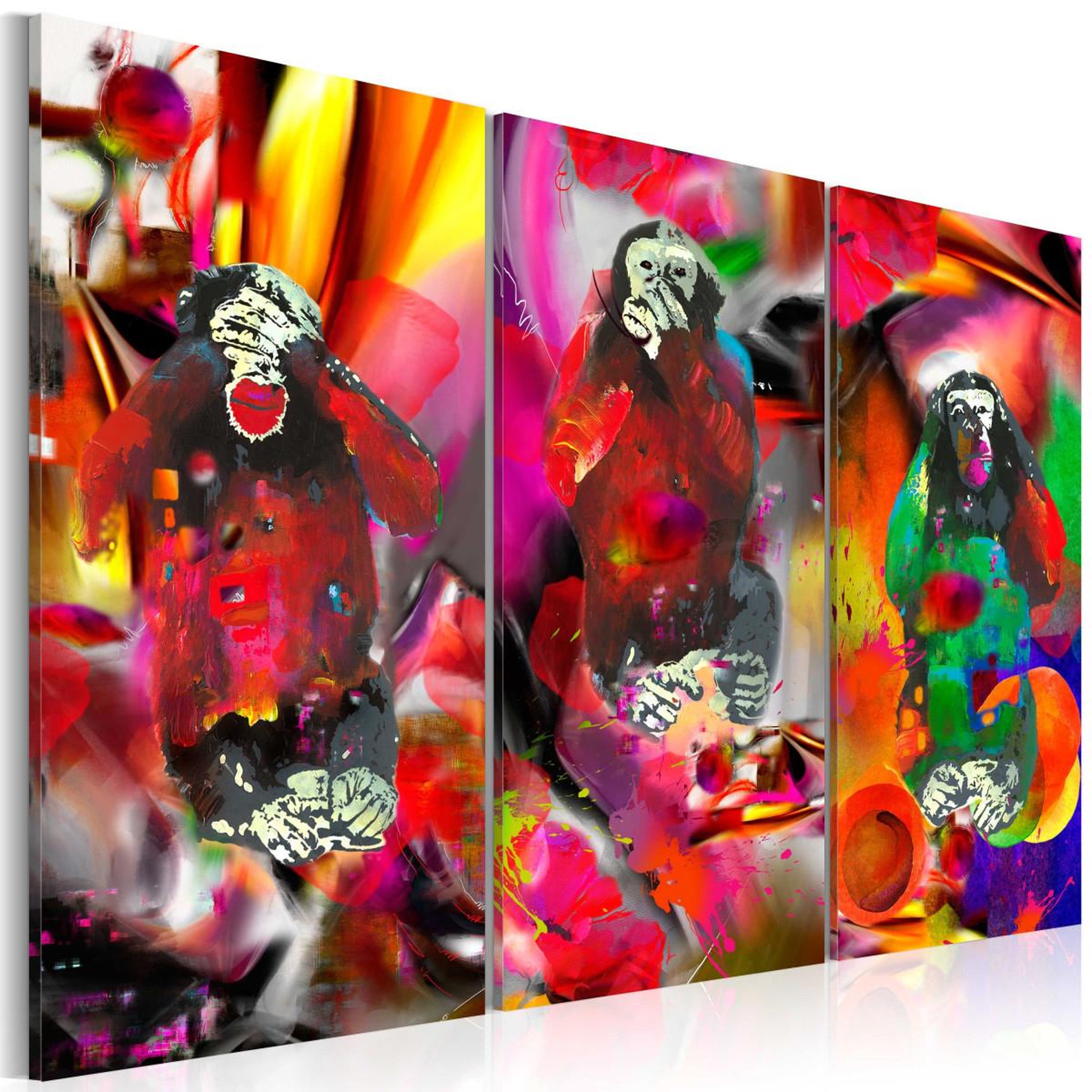 Paris Prix Tableau imprimé 3 panneaux  crazy monkeys. Coloris disponibles : Multicolore