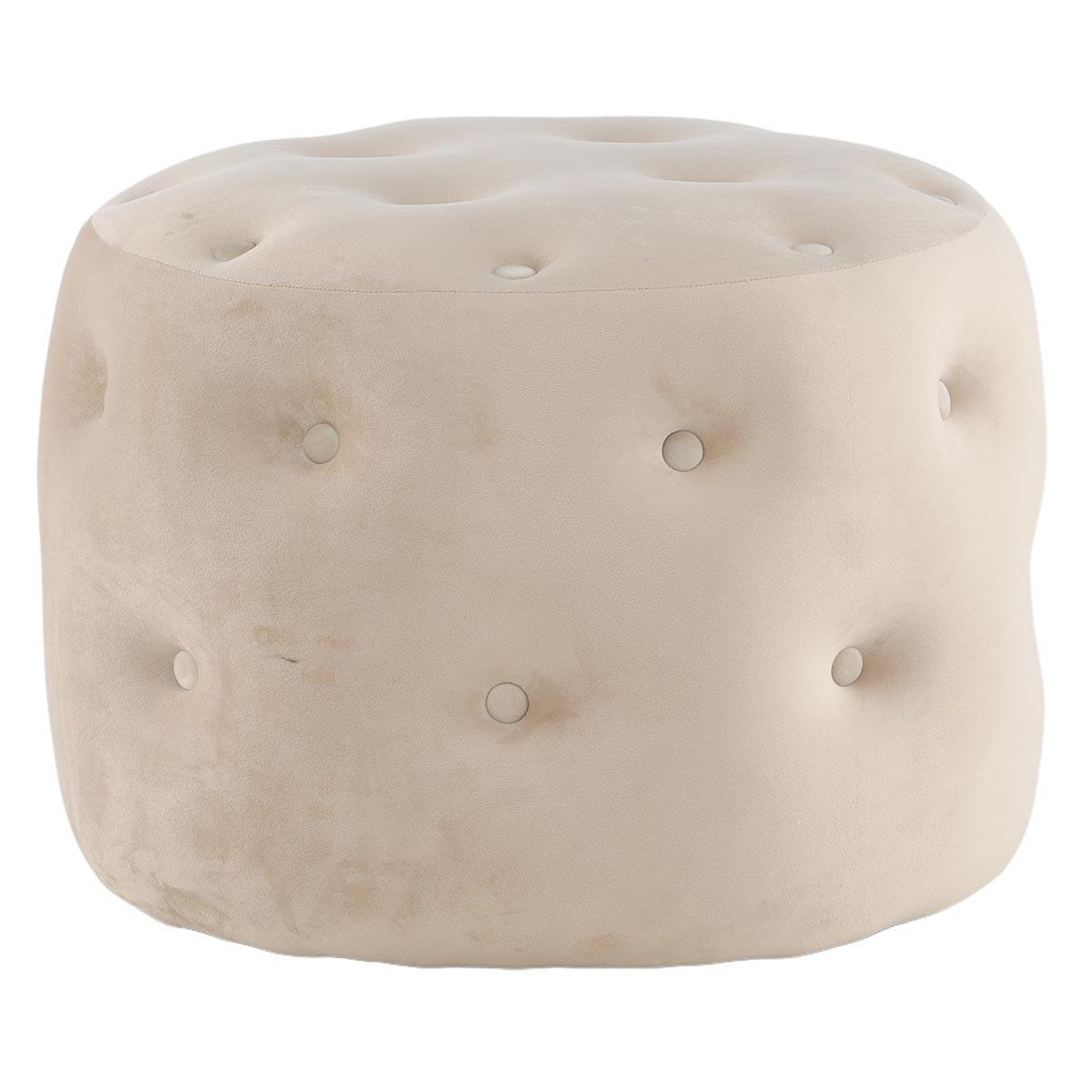 Paris Prix Pouf capitonné en velours  benjamin  55cm beige