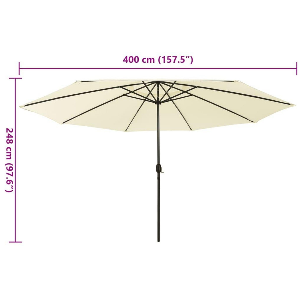 VIDAXL Parasol de jardin avec lumieres LED et mat en metal 400cm sable