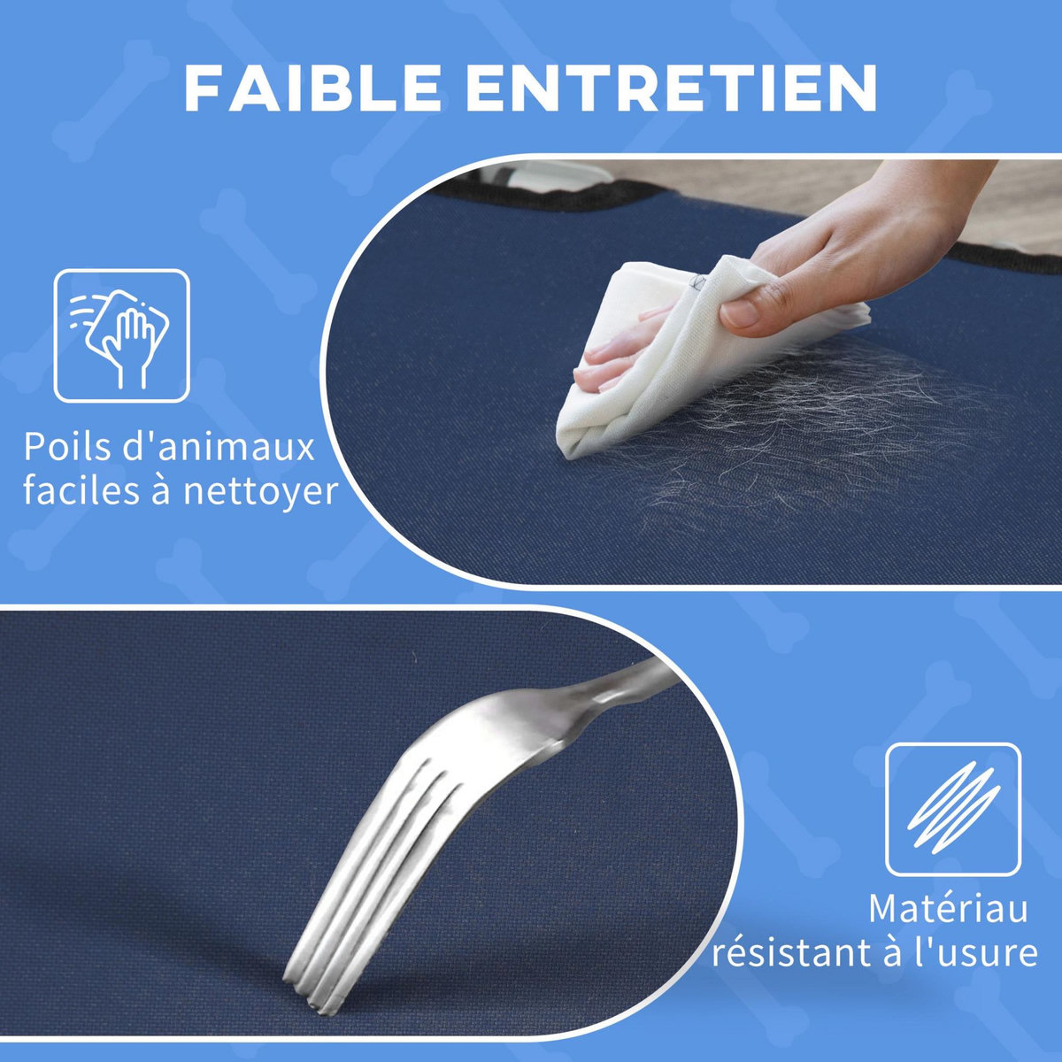 PAWHUT Lit surélevé pour chien dim. 92 x 76 x 18 cm sac de transport inclus métal oxford haute densité bleu