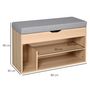 Voir la diapositive 3 : HOMCOM Meuble chaussures banc à chaussures 2 niveaux rangement, niche + coffre intégré avec coussin beige gris