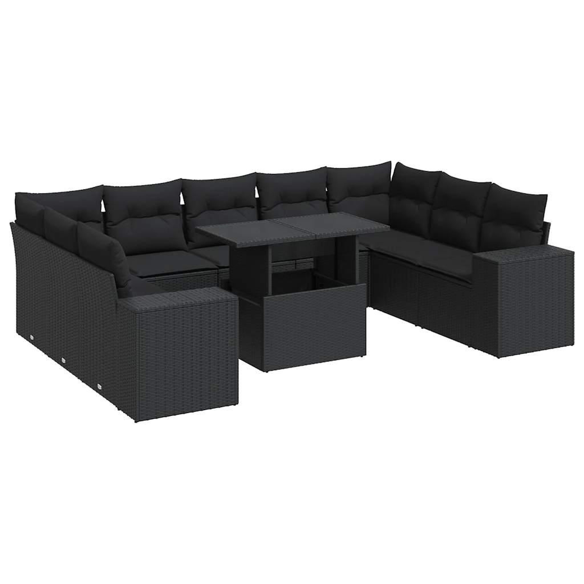 Voir la diapositive 2 : VIDAXL Salon de jardin 10 pcs avec coussins noir resine tressee