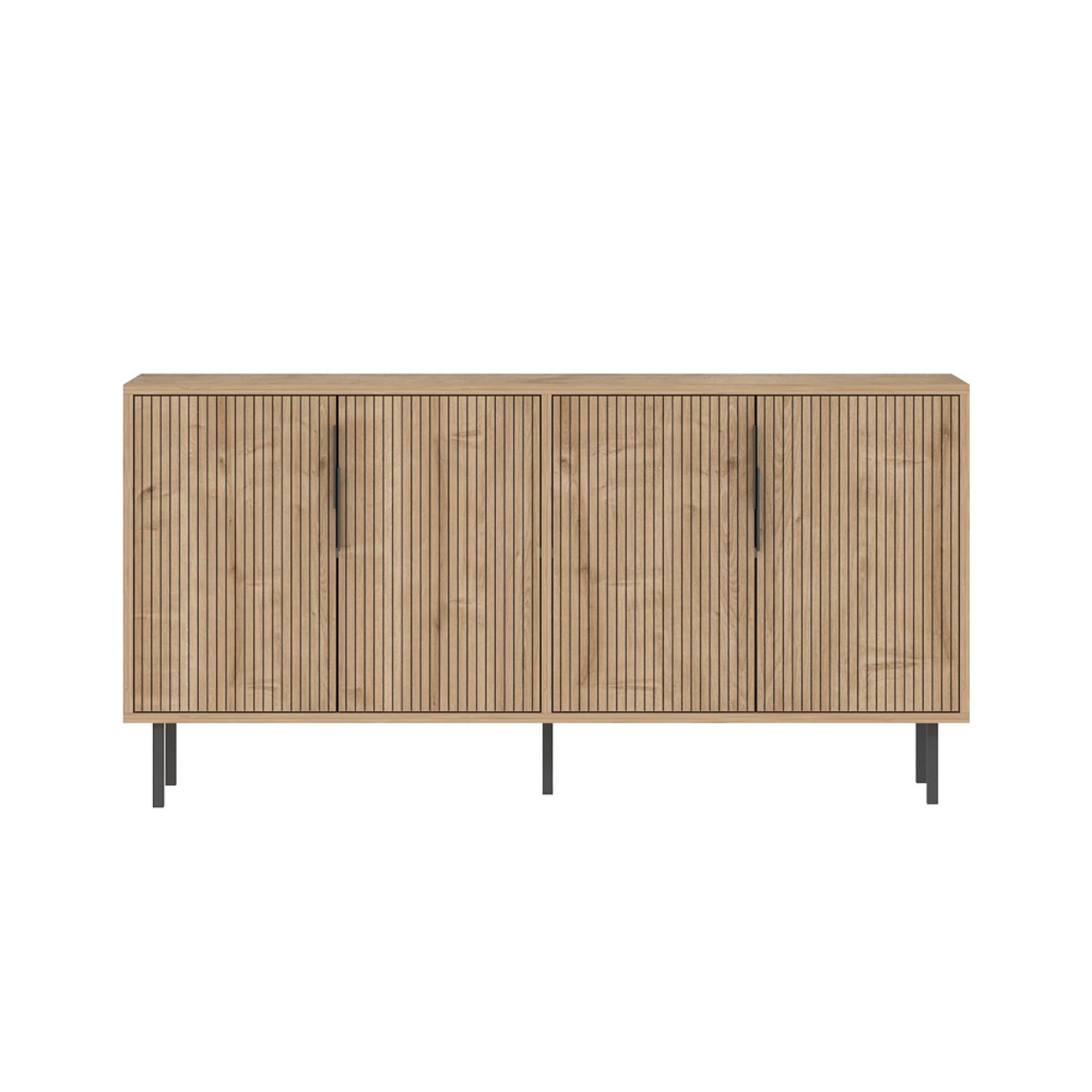 CONCEPT USINE Buffet cannelé 4 portes aspect bois 150x75cm ciaro