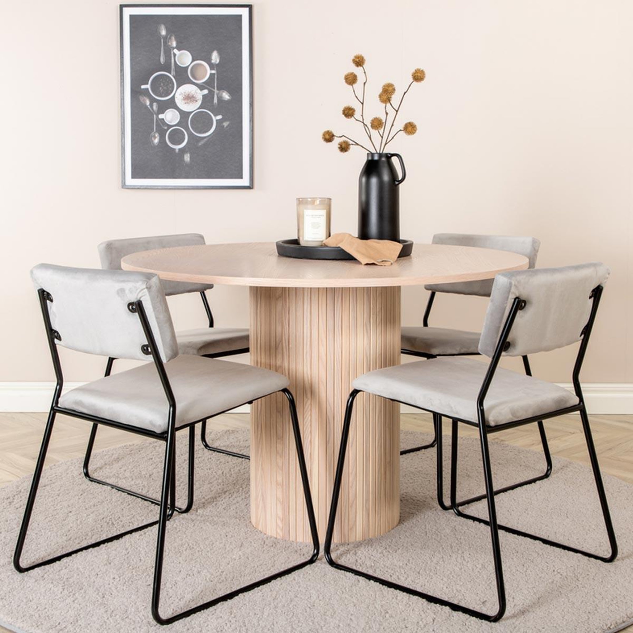 Voir la diapositive 5 : Paris Prix Ensemble table à manger & 4 chaises  bianca & kenth  110cm naturel & gris