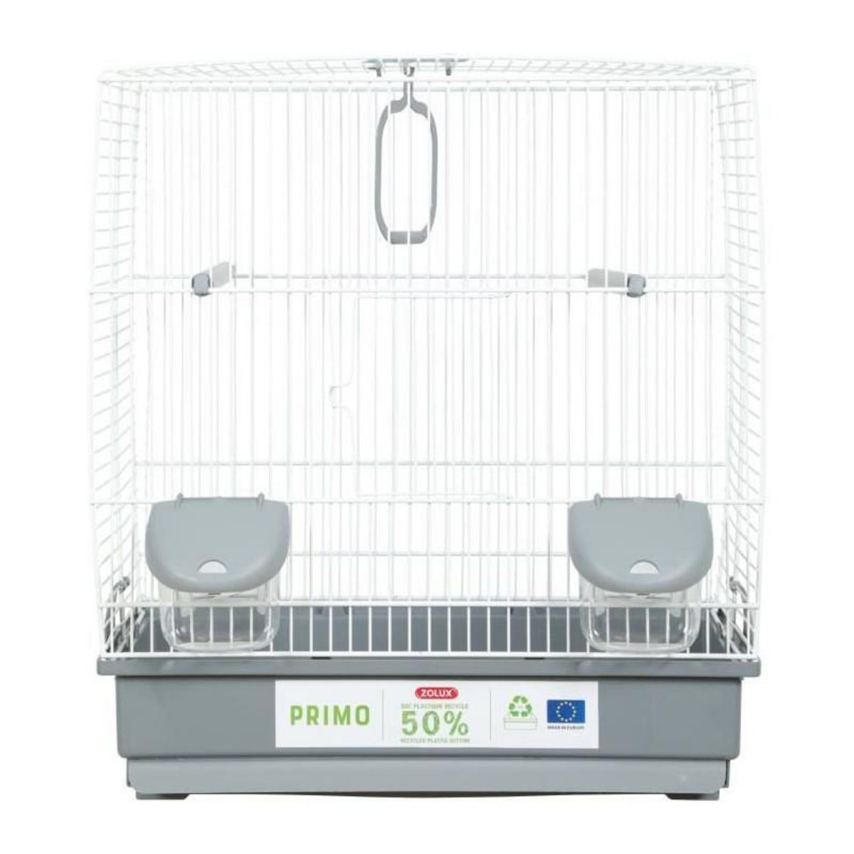 Zolux Cage pour oiseaux - Carla - Plastique recyclé - 2 perchoirs - 2 mangeoires - Balançoire