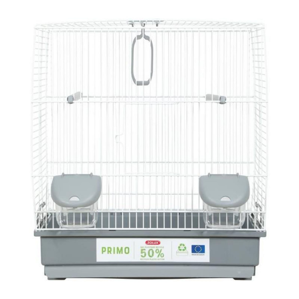 Zolux Cage pour oiseaux - Carla - Plastique recyclé - 2 perchoirs - 2 mangeoires - Balançoire