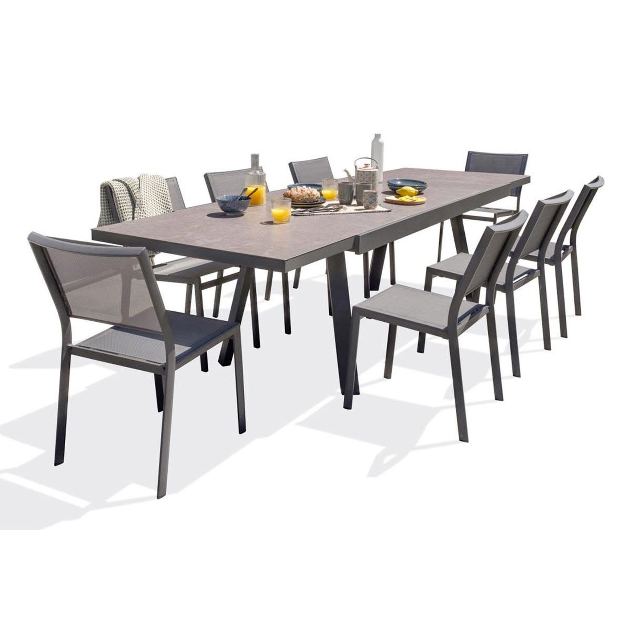 DCB GARDEN Ensemble Table de Jardin en Céramique & 8 Chaises  Stockholm  200-300cm Gris Anthracite
