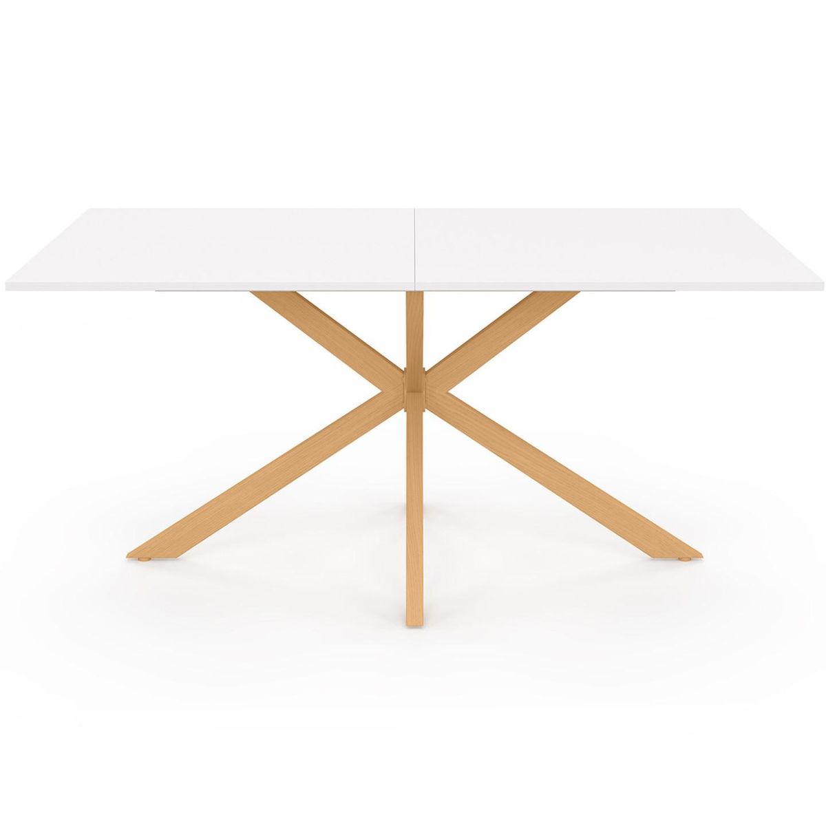 ID MARKET Table à manger rectangle ALIX 8 personnes pied araignée bois et plateau blanc GISELE 160 cm