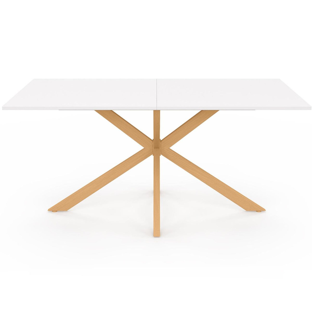 ID MARKET Table à manger rectangle ALIX 8 personnes pied araignée bois et plateau blanc GISELE 160 cm