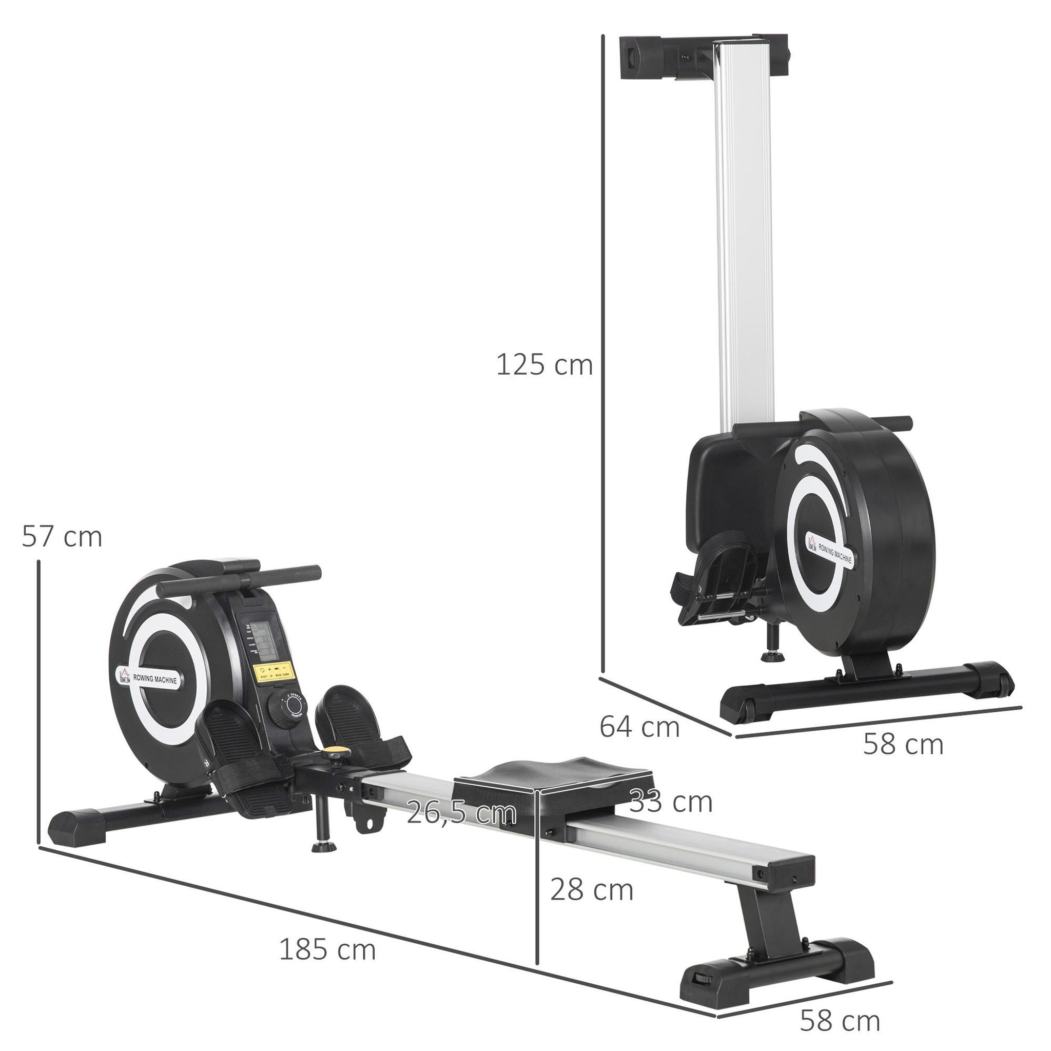 Voir la diapositive 3 : HOMCOM Rameur d'appartement pliable - 8 niveaux de résistance magnétique - écran LCD multifonction - acier alu. ABS noir blanc