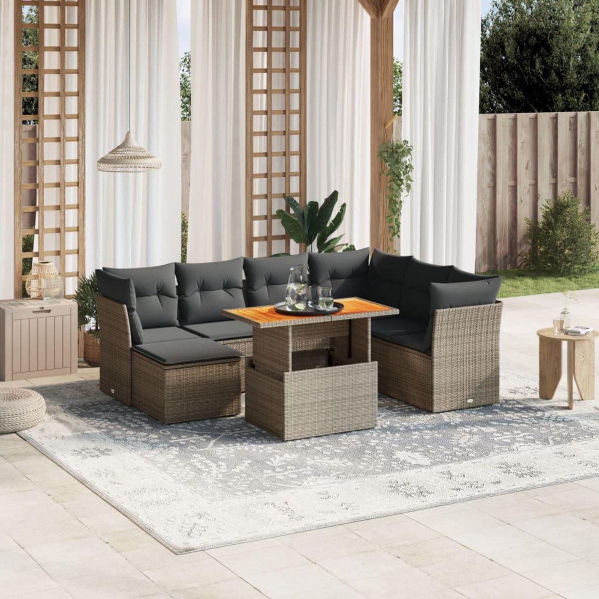 VIDAXL Salon de jardin 8 pcs avec coussins gris resine tressee