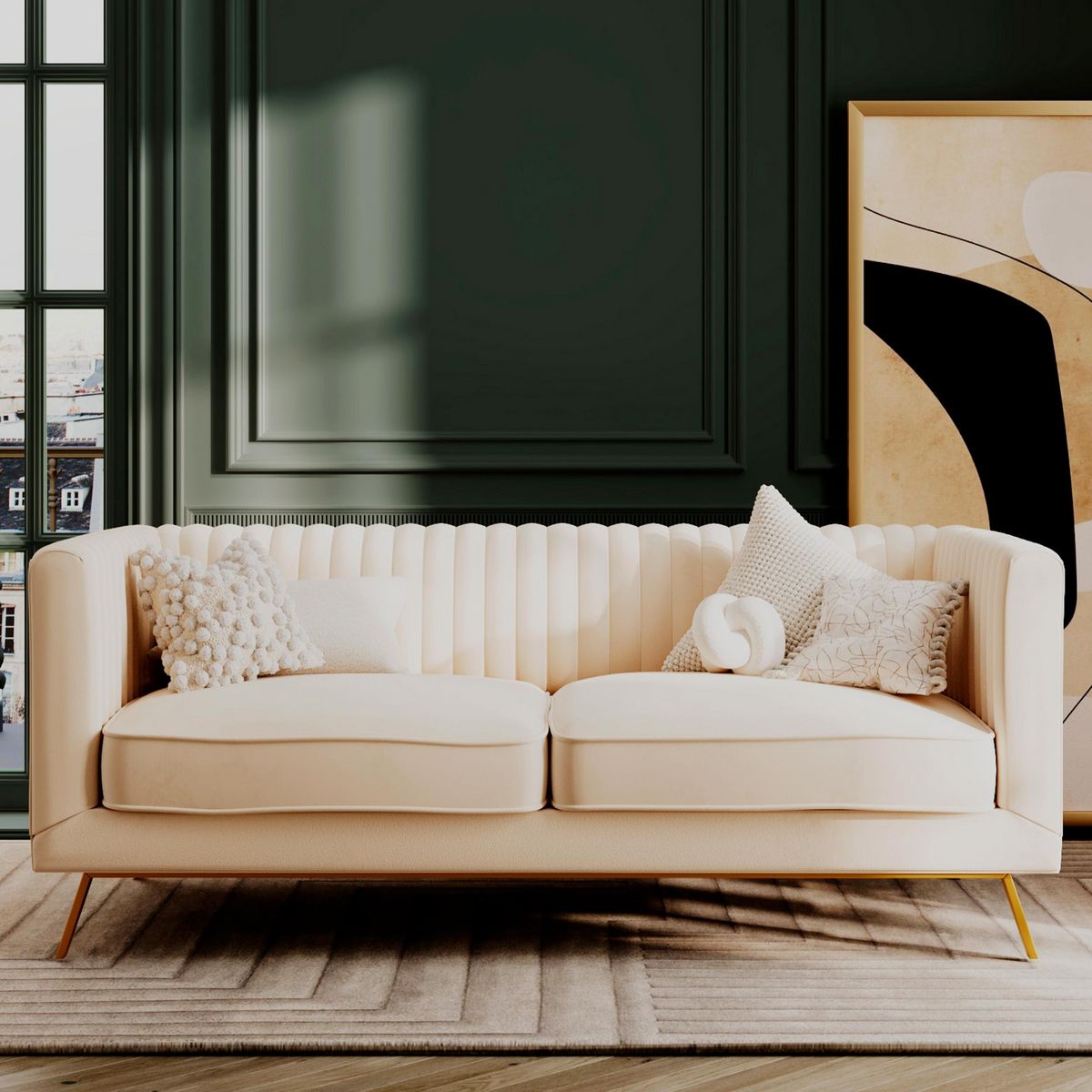 Rendez vous déco Canapé 3 places en velours vert foncé - Gatsby