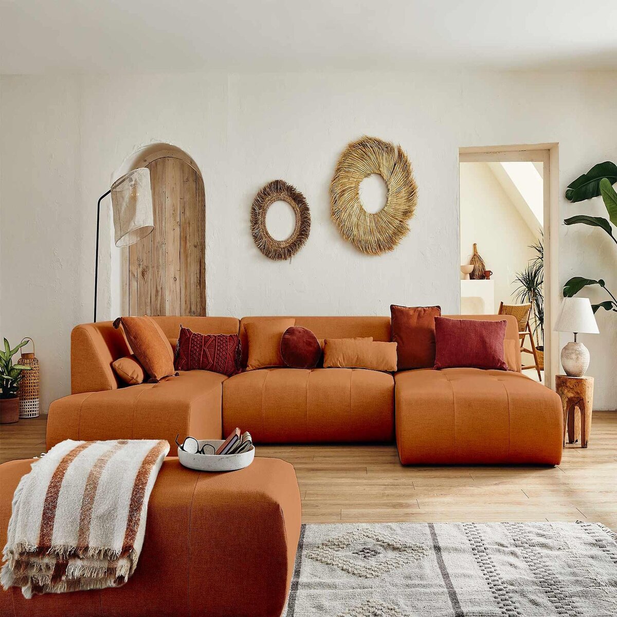 LISA DESIGN Onyx - canapé panoramique d'angle gauche 7 places - en tissu