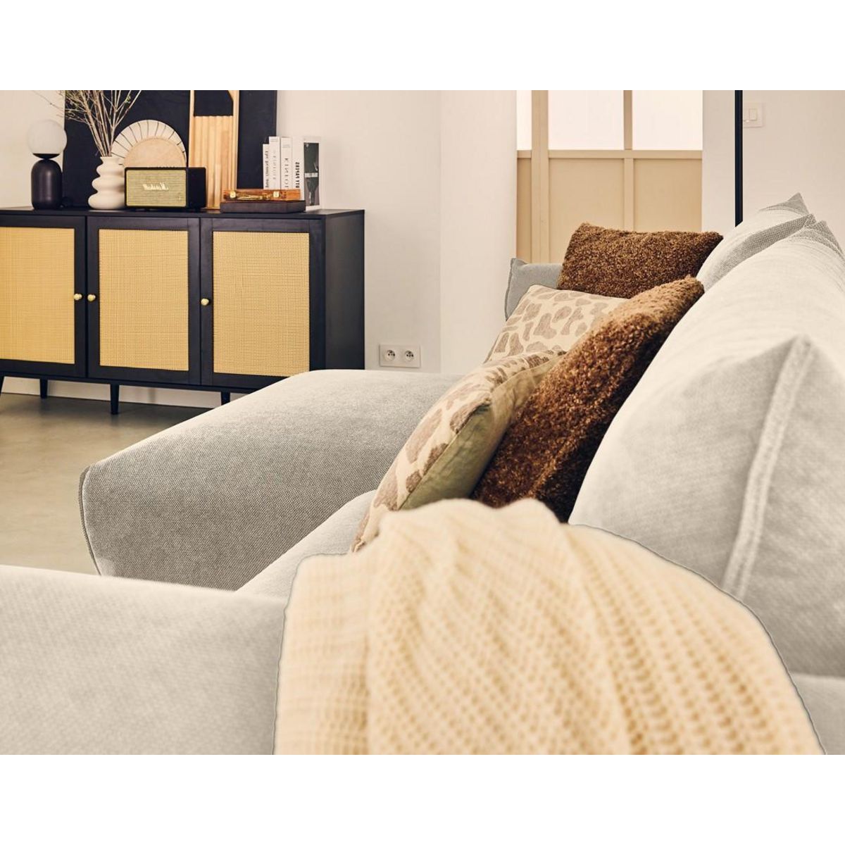 LISA DESIGN Gianni - canapé d'angle gauche 4 places convertible avec coffre en tissu