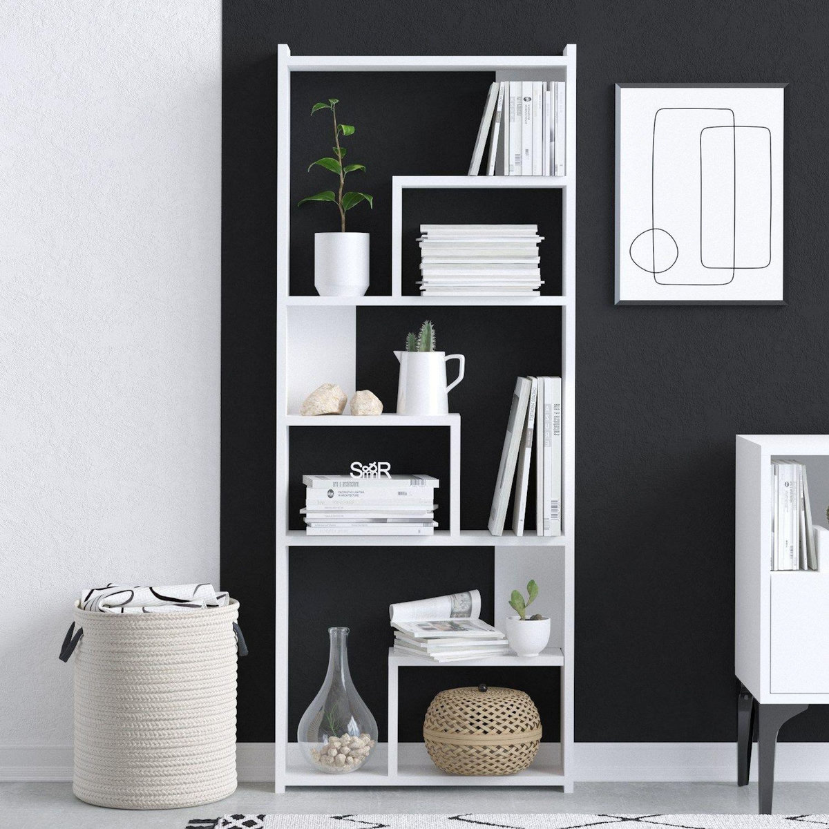TOILINUX Bibliothèque 6 compartiments asymétriques VALENTINO - Blanc