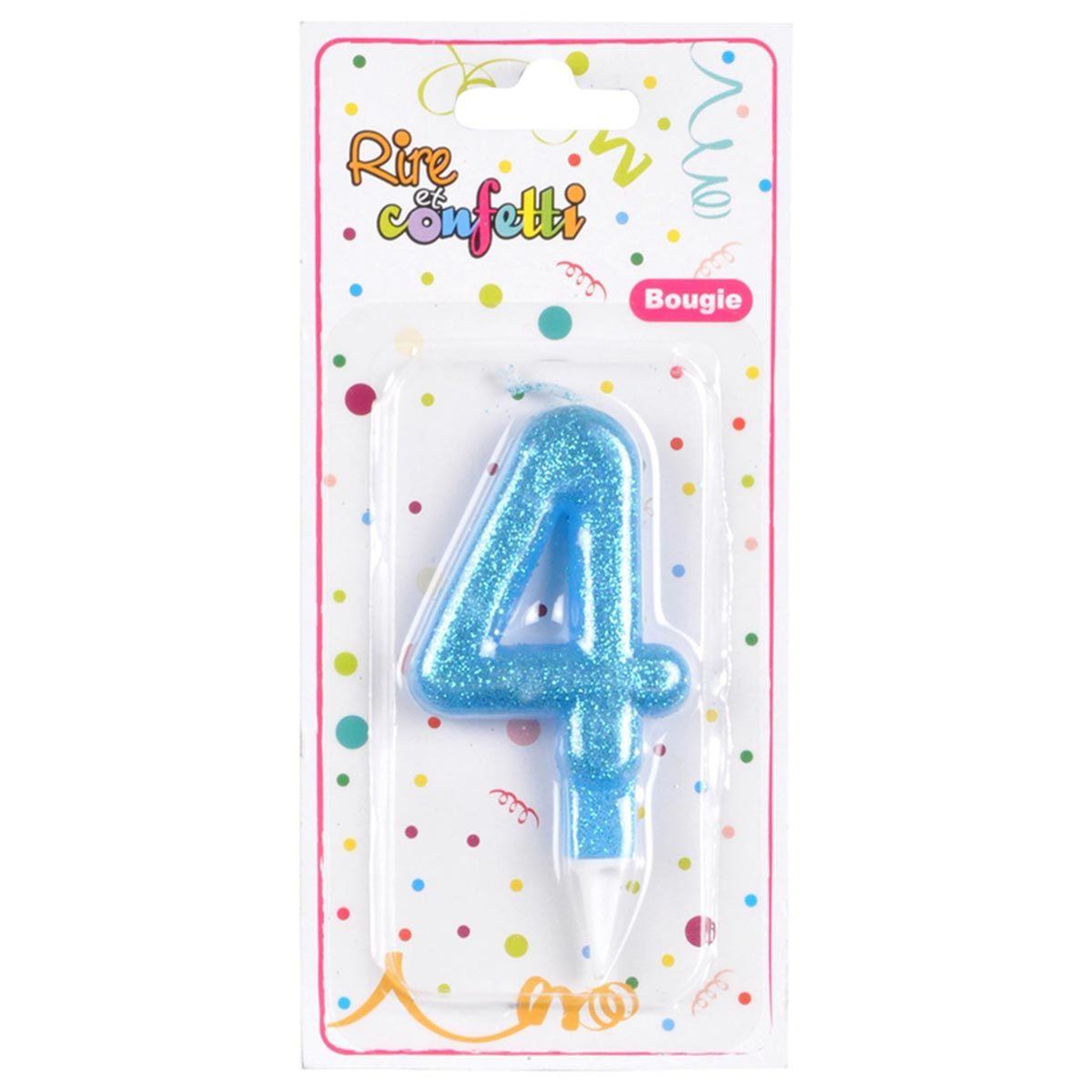 Voir la diapositive 2 : HOMEA Bougie d'Anniversaire Paillette  Chiffre 4  7cm Bleu
