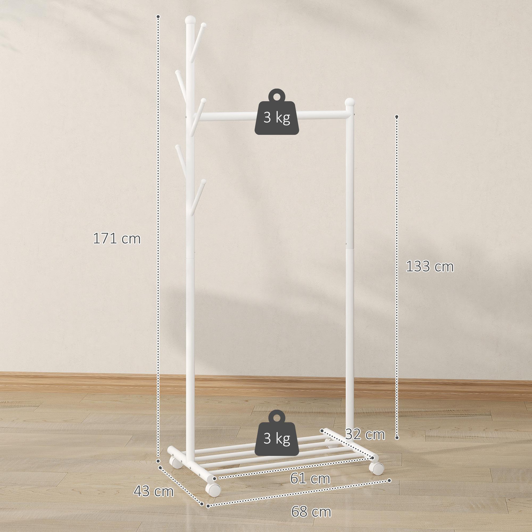 Voir la diapositive 3 : HOMCOM Portant à vêtements mobile étagère porte-manteau en forme d'arbre métal blanc