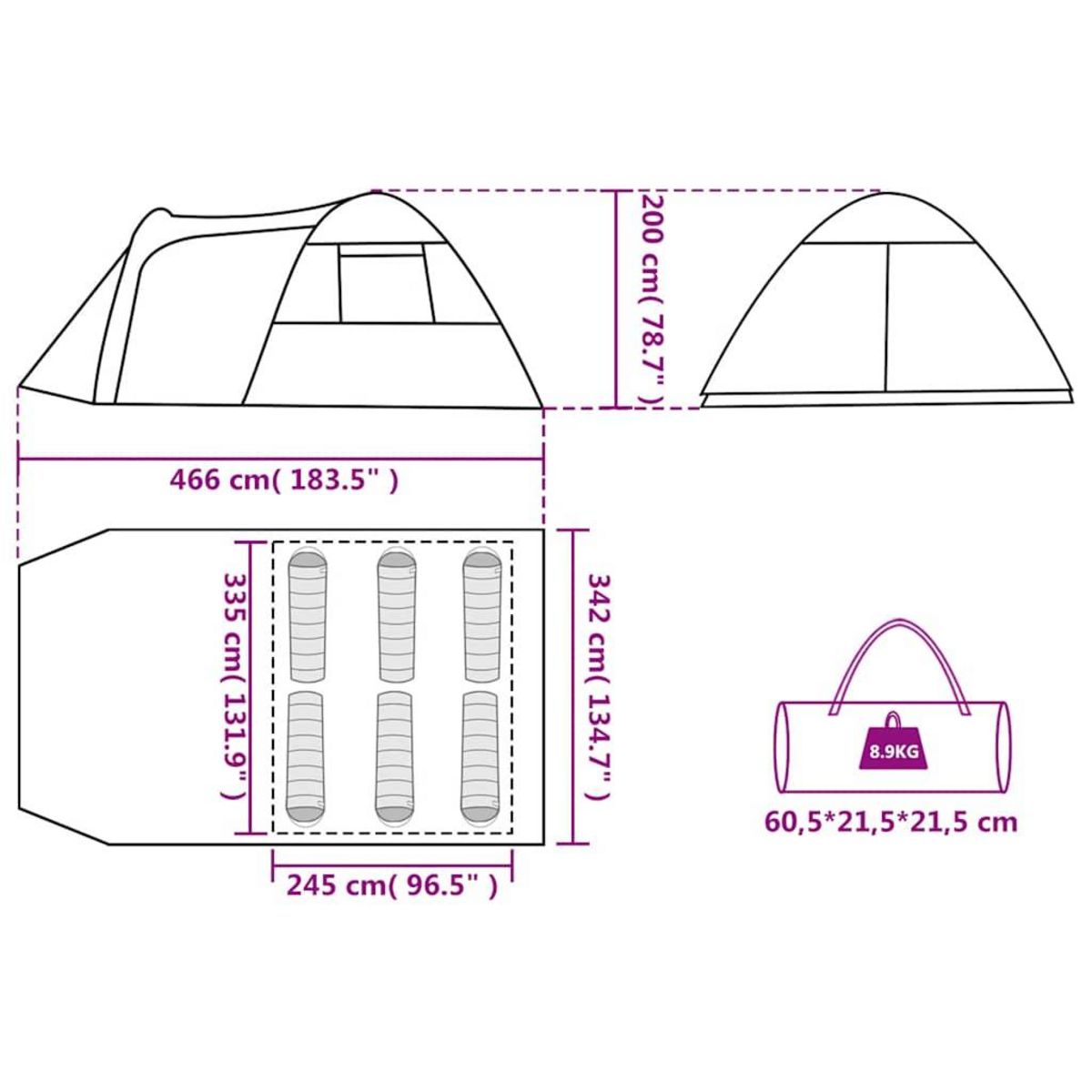 VIDAXL Tente familiale a dome 6 personnes vert impermeable