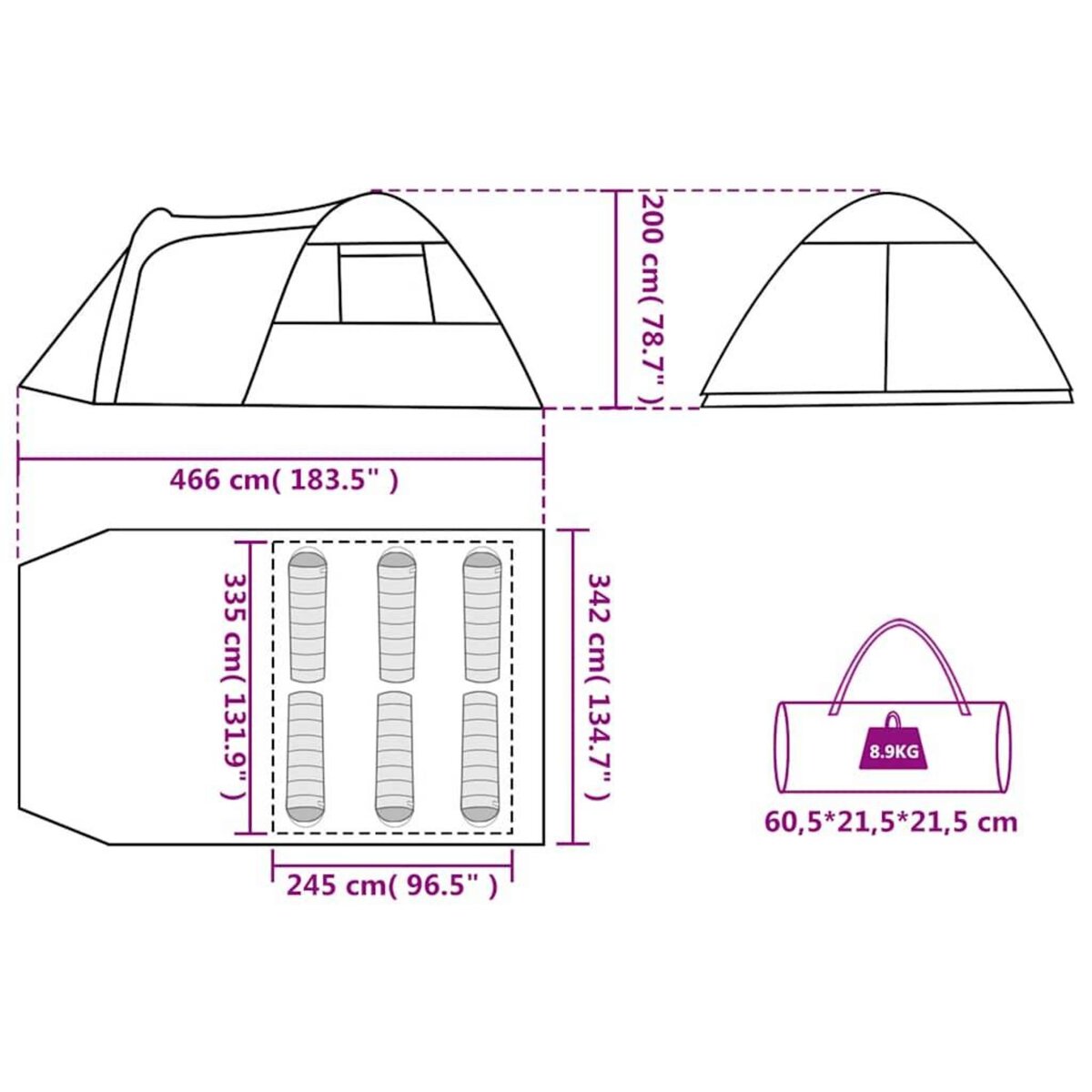 VIDAXL Tente familiale a dome 6 personnes vert impermeable