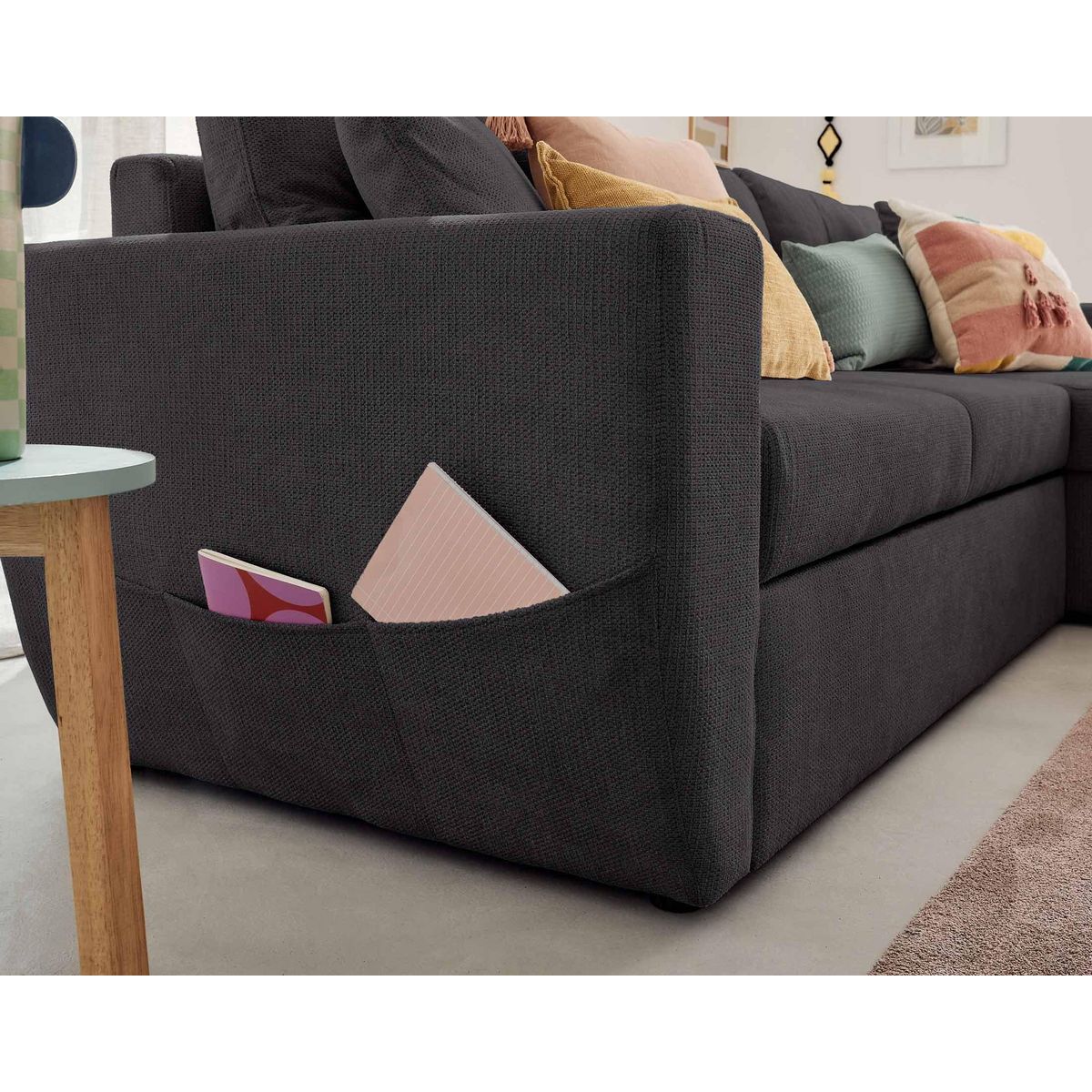 BEST MOBILIER Astoria - canapé d'angle réversible 4 places - convertible avec coffre - en tissu texturé