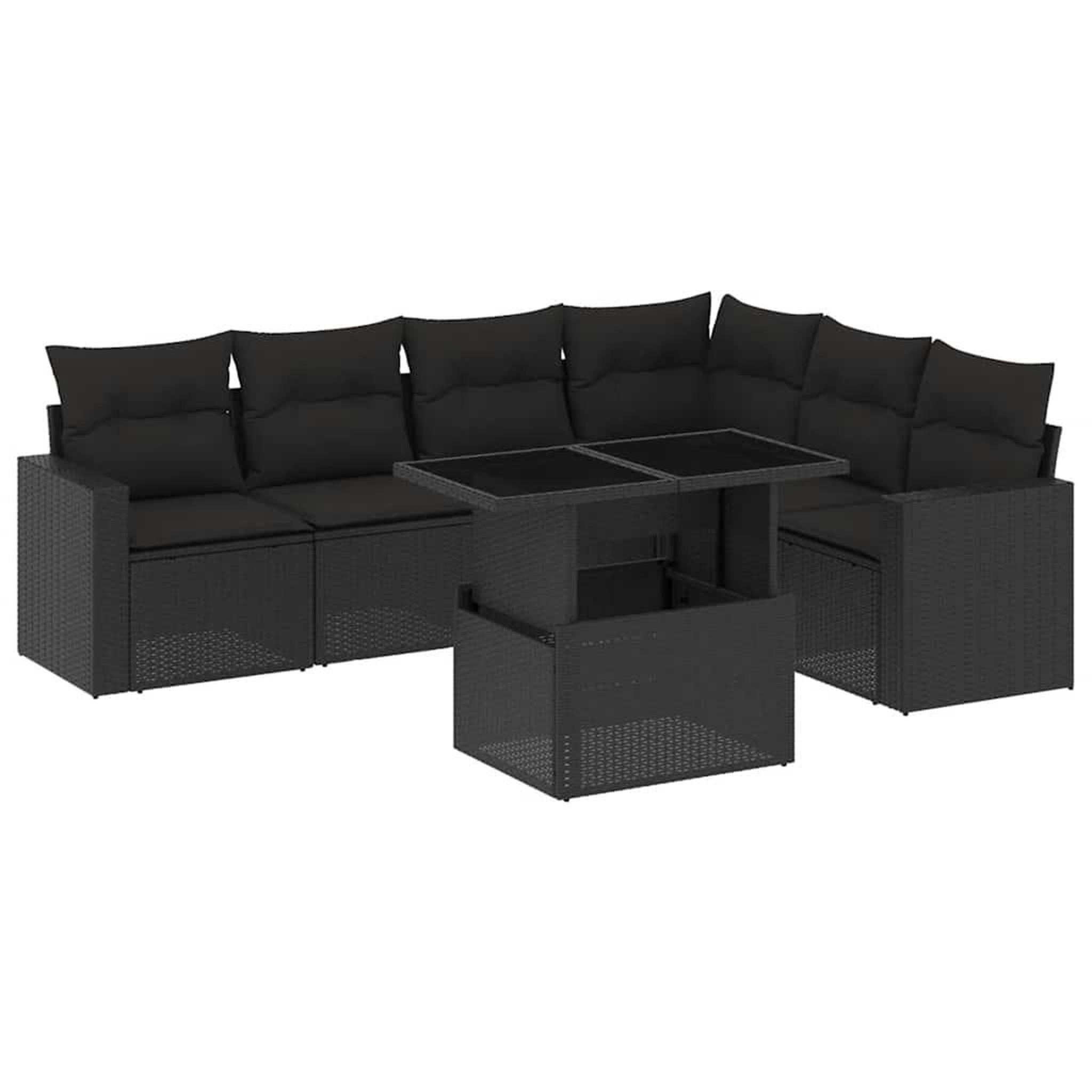 Voir la diapositive 2 : VIDAXL Salon de jardin 7 pcs avec coussins noir resine tressee