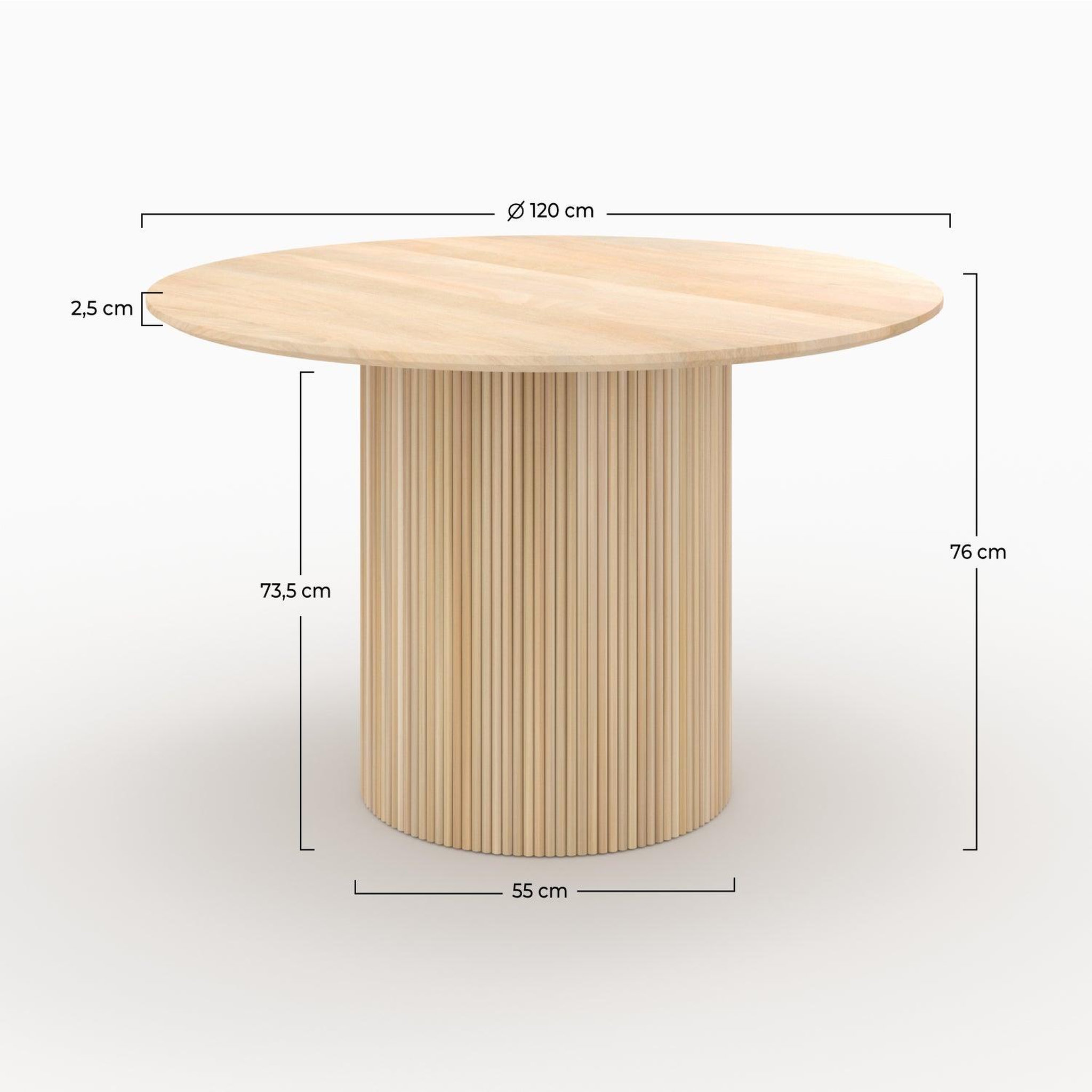 Voir la diapositive 4 : MAISON PAVANE Table ronde 4 personnes en bois de manguier d120 cm-agathe
