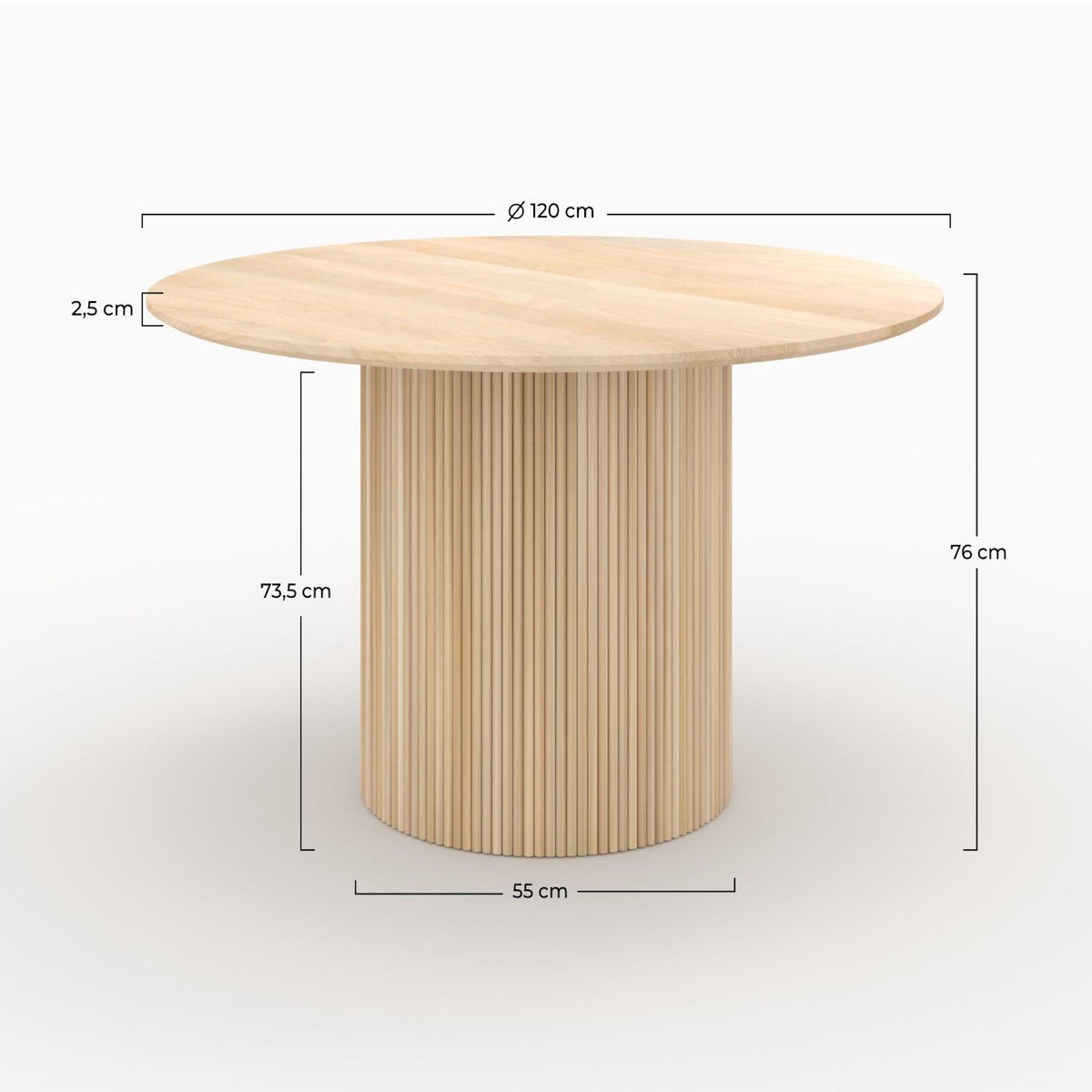 MAISON PAVANE Table ronde 4 personnes en bois de manguier D120 cm-Agathe