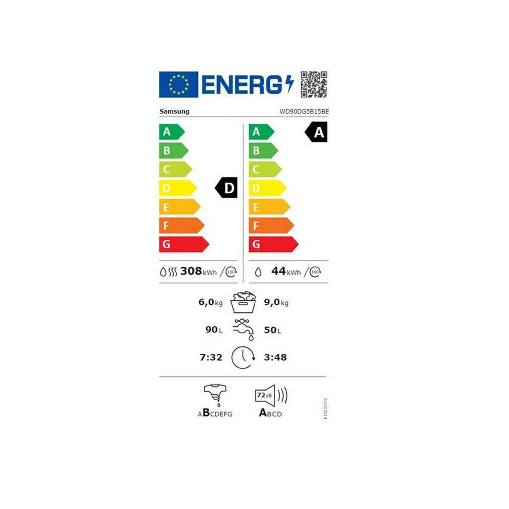 Voir la diapositive 2 : Samsung Lave-linge séchant frontal 9/6 kg 1400 tours/min - wd90dg5b15be