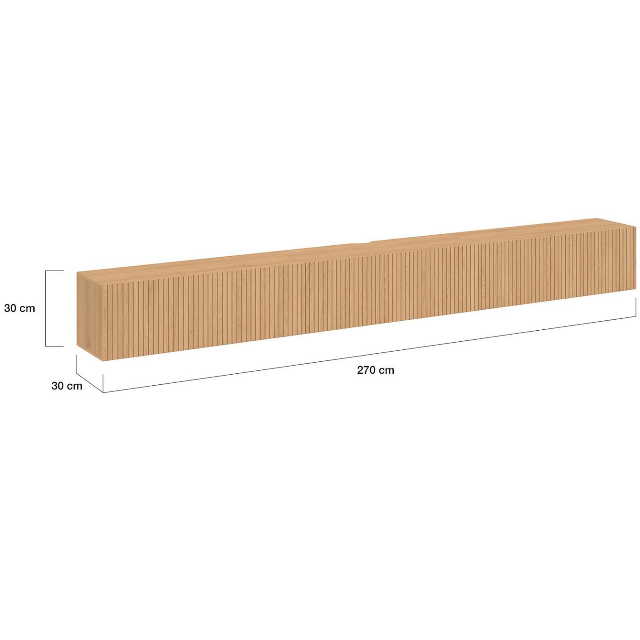 Voir la diapositive 5 : ID MARKET Meuble tv 270 cm suspendu juliette 3 portes lattes tasseau bois coloris chêne