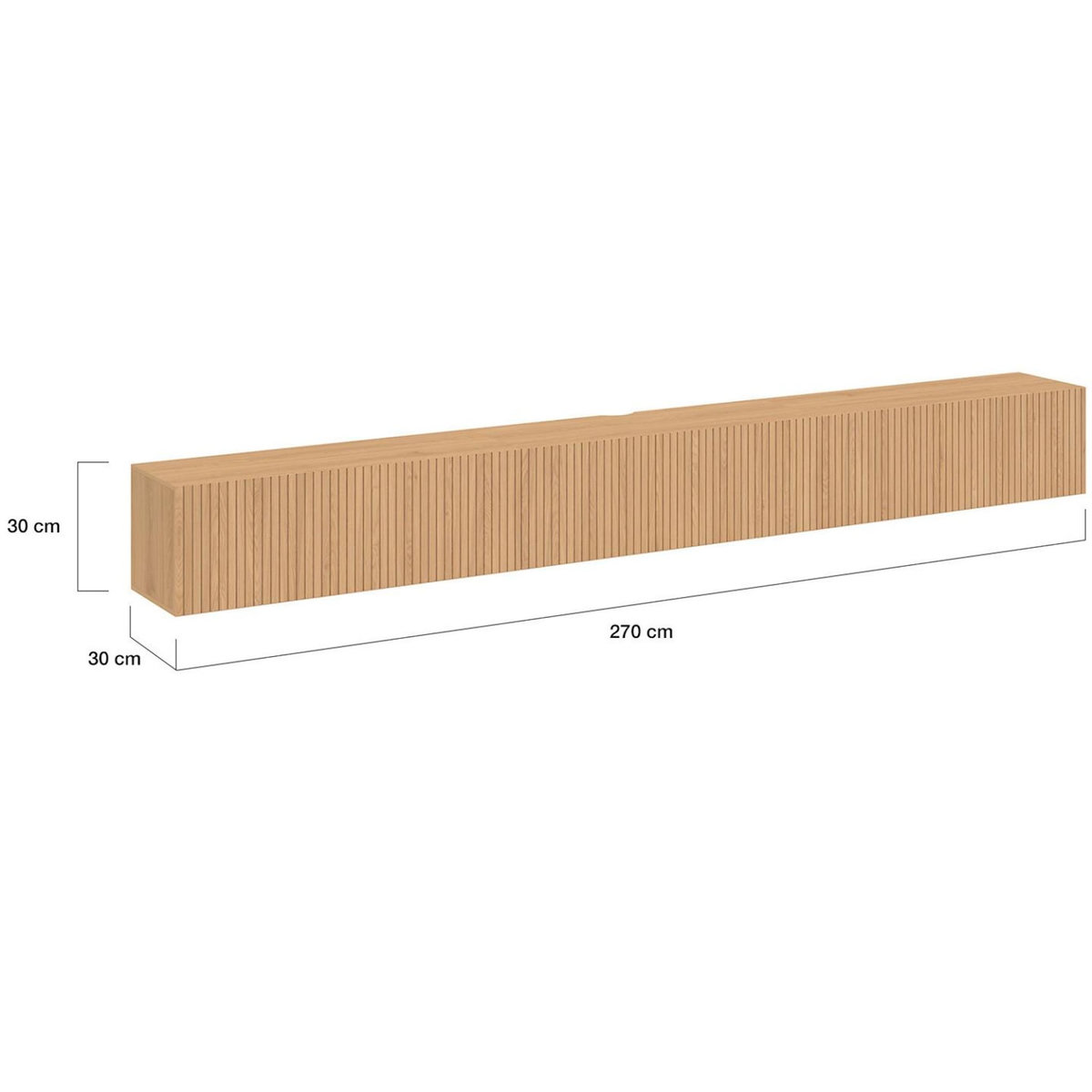 ID MARKET Meuble TV 270 cm suspendu JULIETTE 3 portes lattes tasseau bois coloris chêne