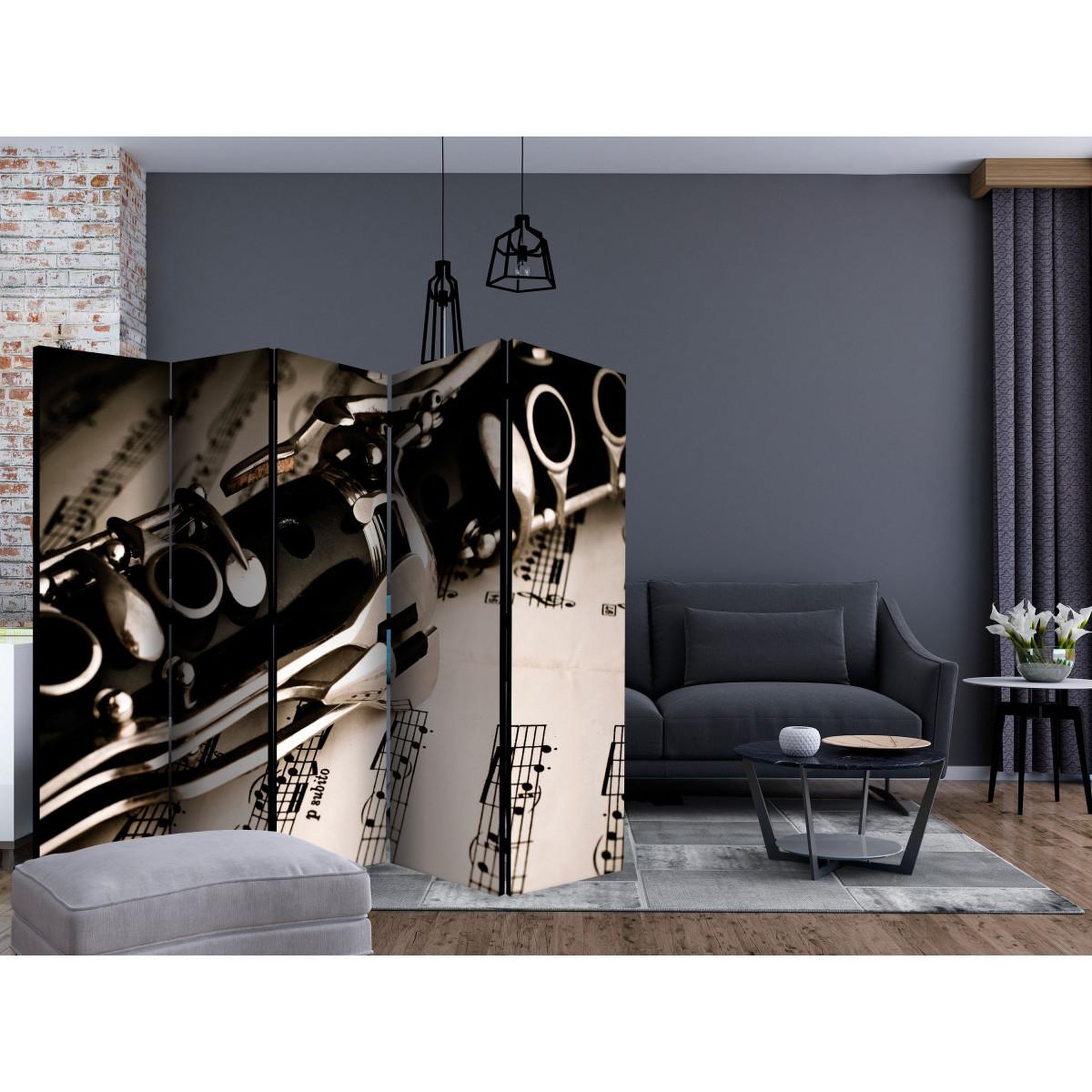 Voir la diapositive 2 : Paris Prix Paravent 5 volets  clarinet & music notes  172x225cm