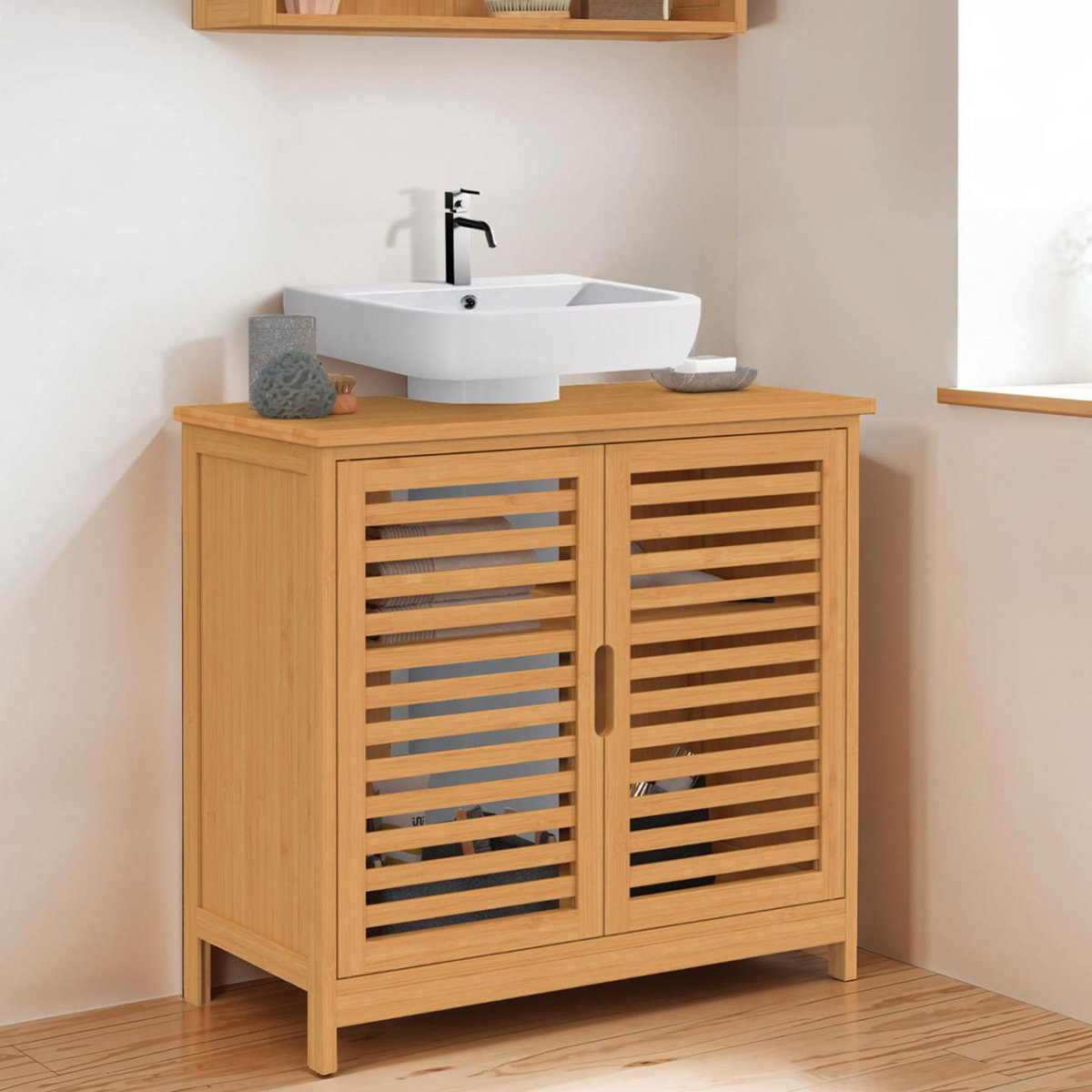 ID MARKET Meuble sous lavabo salle de bain bambou BEA