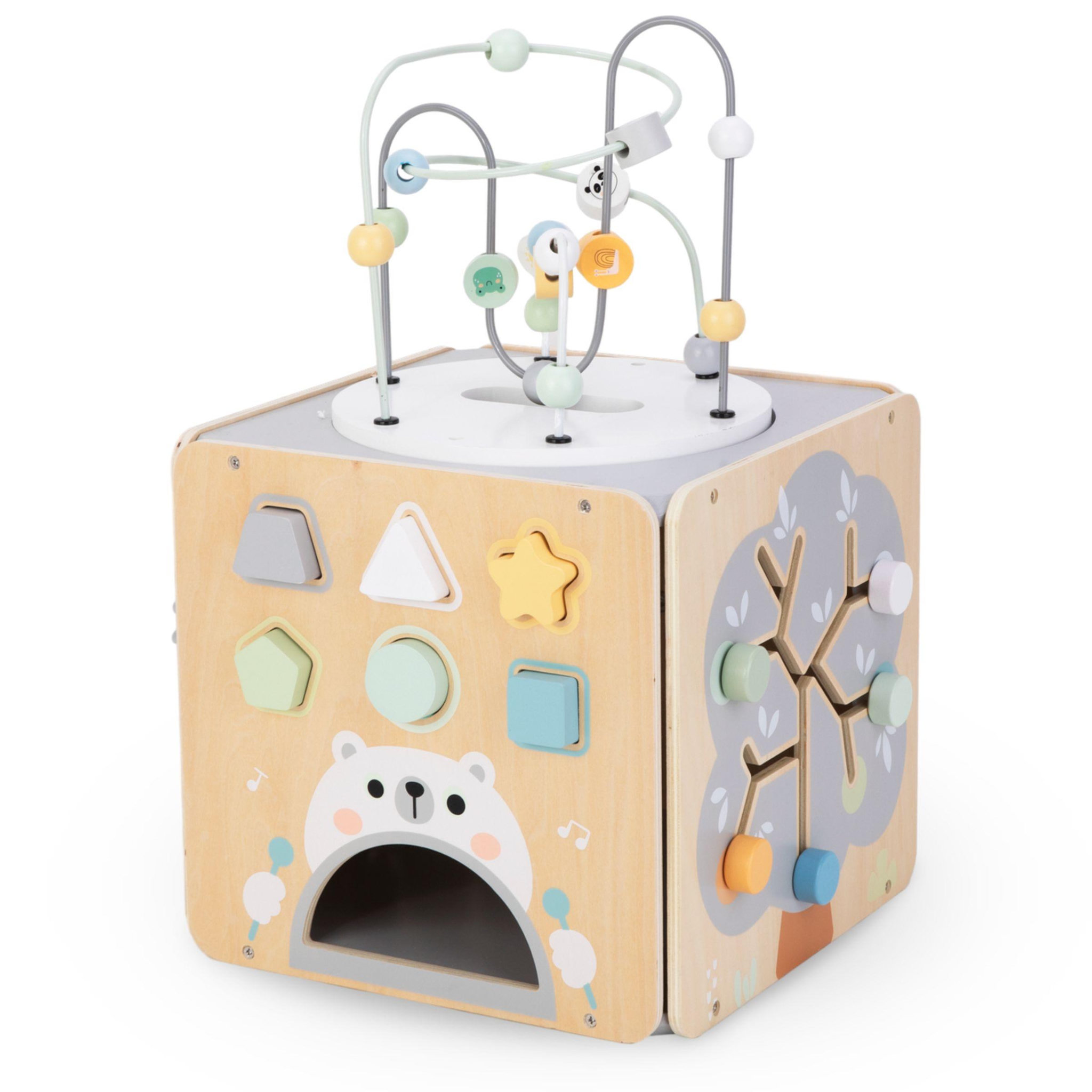 Voir la diapositive 3 : MAMABRUM Grand cube d'activités Montessori en bois avec boucle motrice