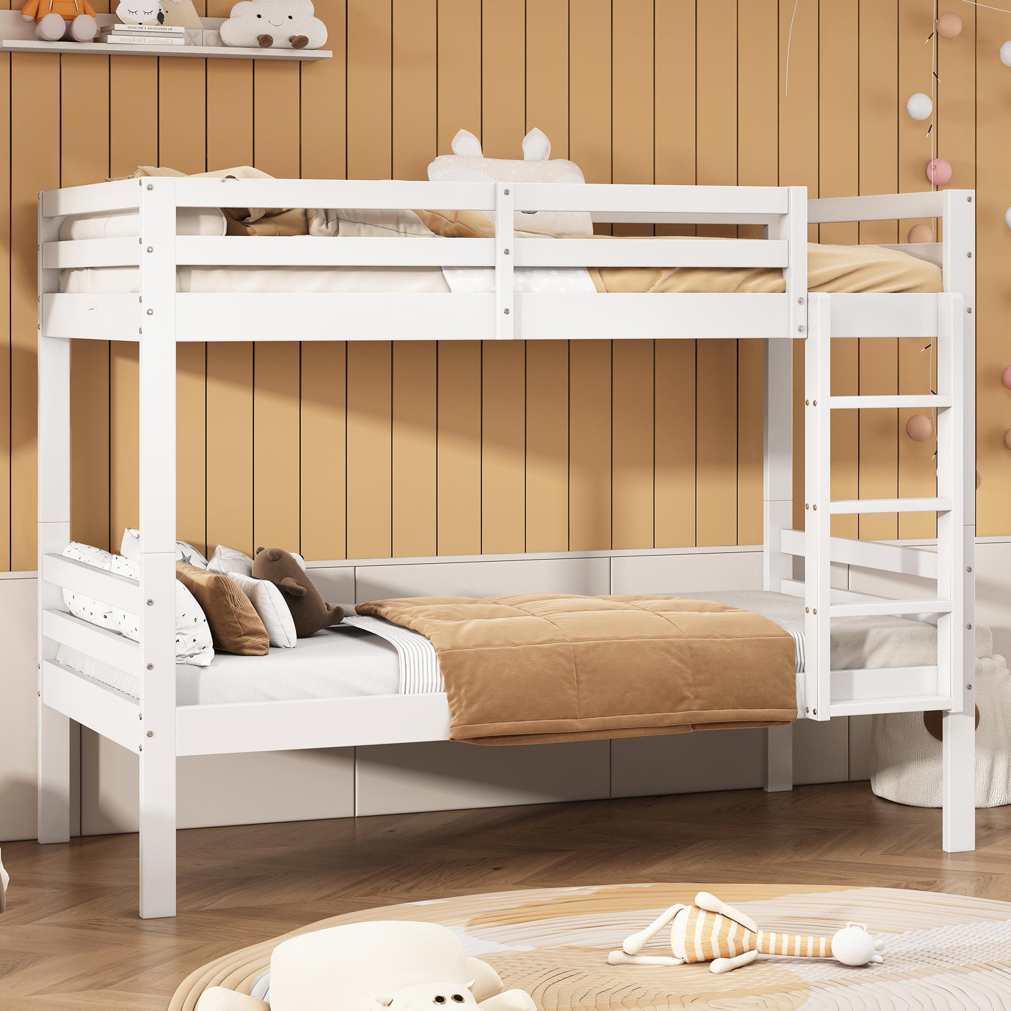 Voir la diapositive 2 : MERAX Lit superposé 90x200cm pin coloris blanc
