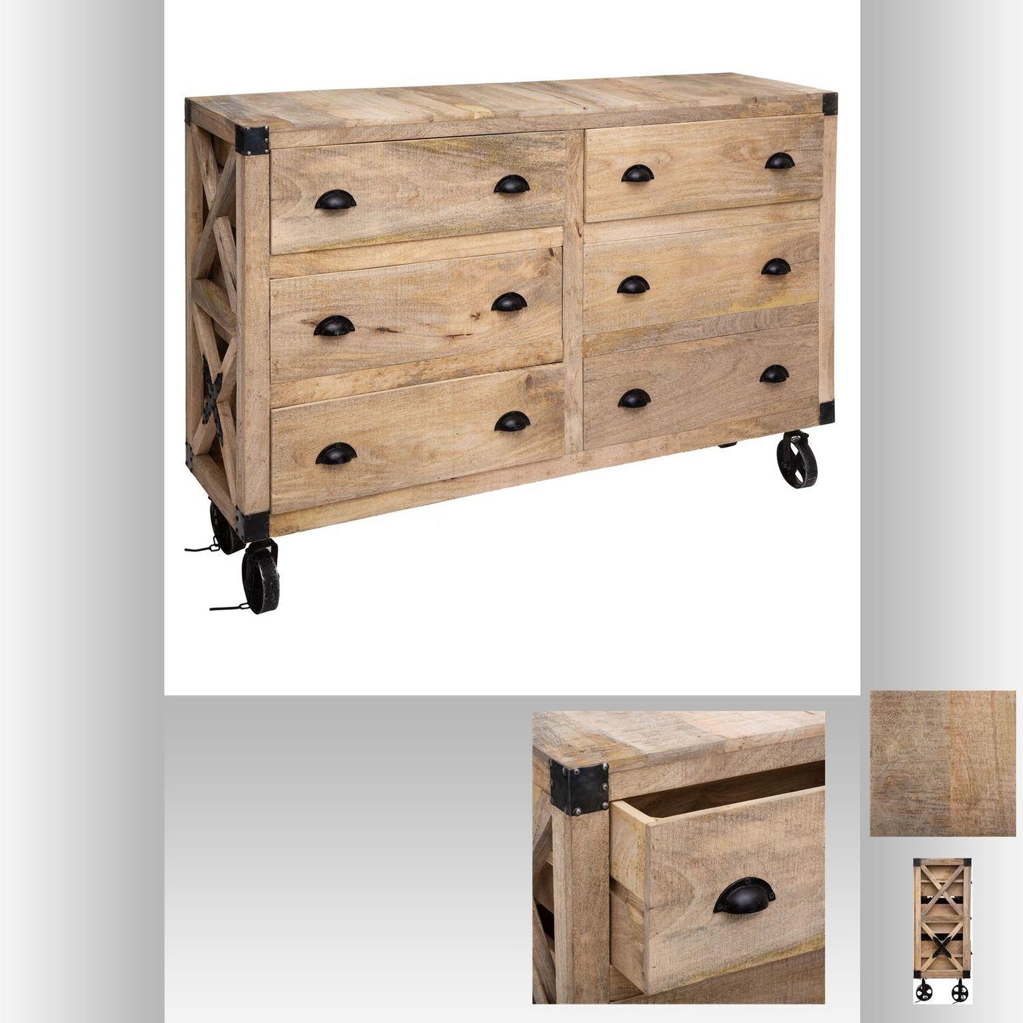 Voir la diapositive 4 : ATMOSPHERA Buffet d'intérieur 6 tiroirs silas - bois et métal