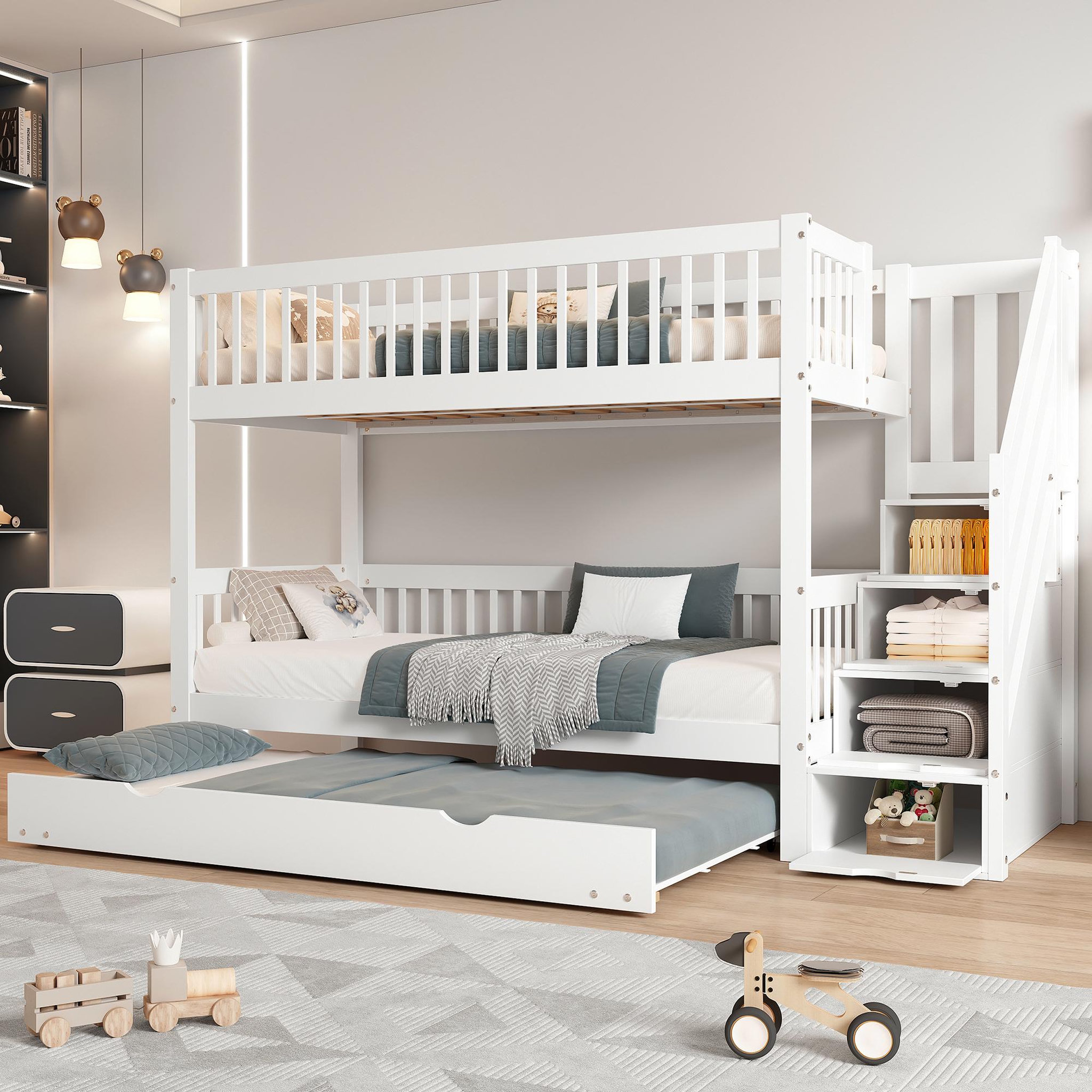 Voir la diapositive 2 : MERAX Lit superposé 90x200(90x190)cm bois et mdf coloris blanc
