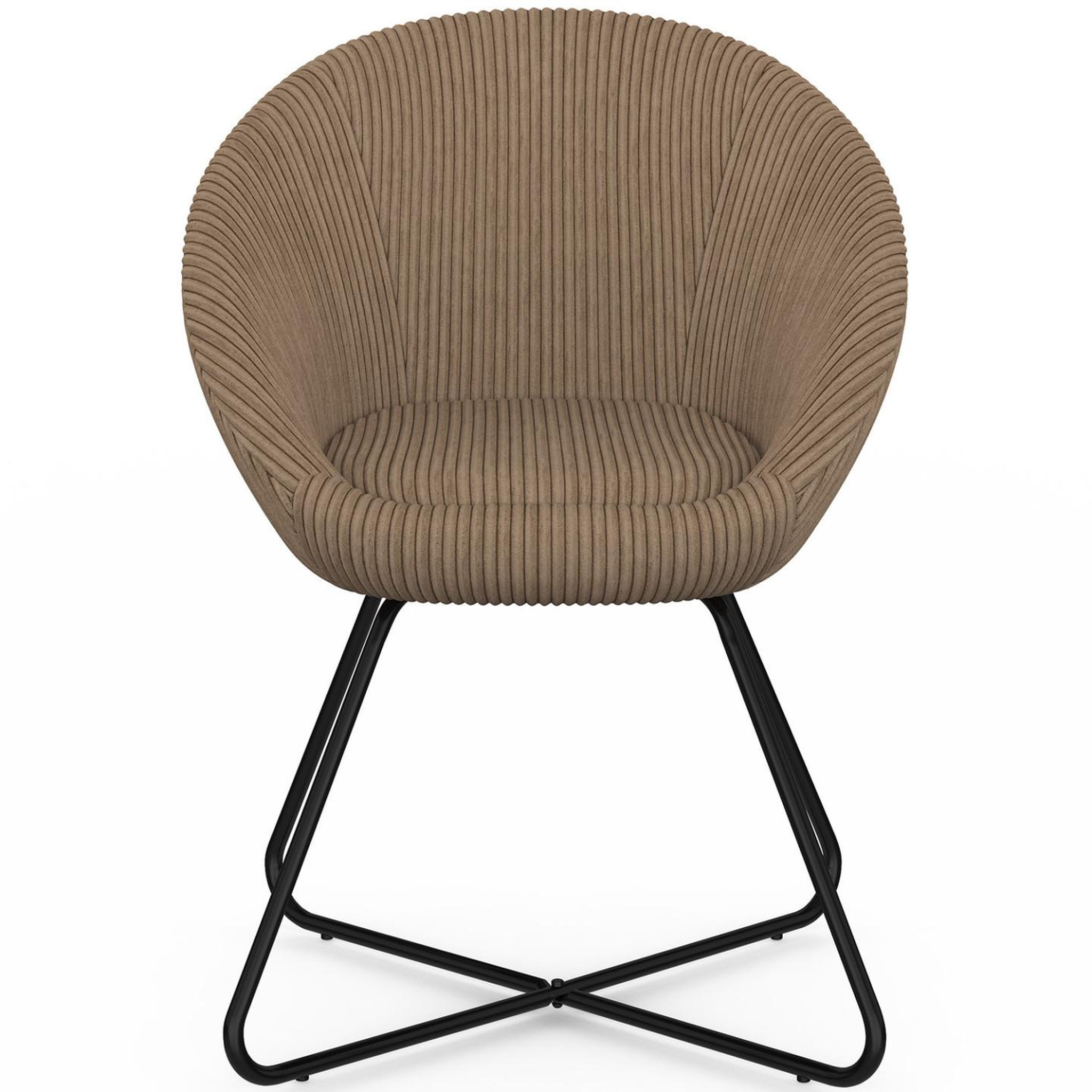 Voir la diapositive 3 : ID MARKET Fauteuil forme oeuf angelina en velours côtelé taupe pieds croisés noirs