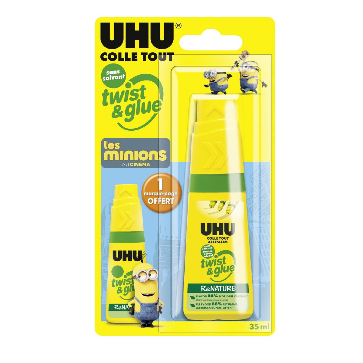 UHU Tube de colle 35g sans solvant collage 3en1 ReNature Les Minions