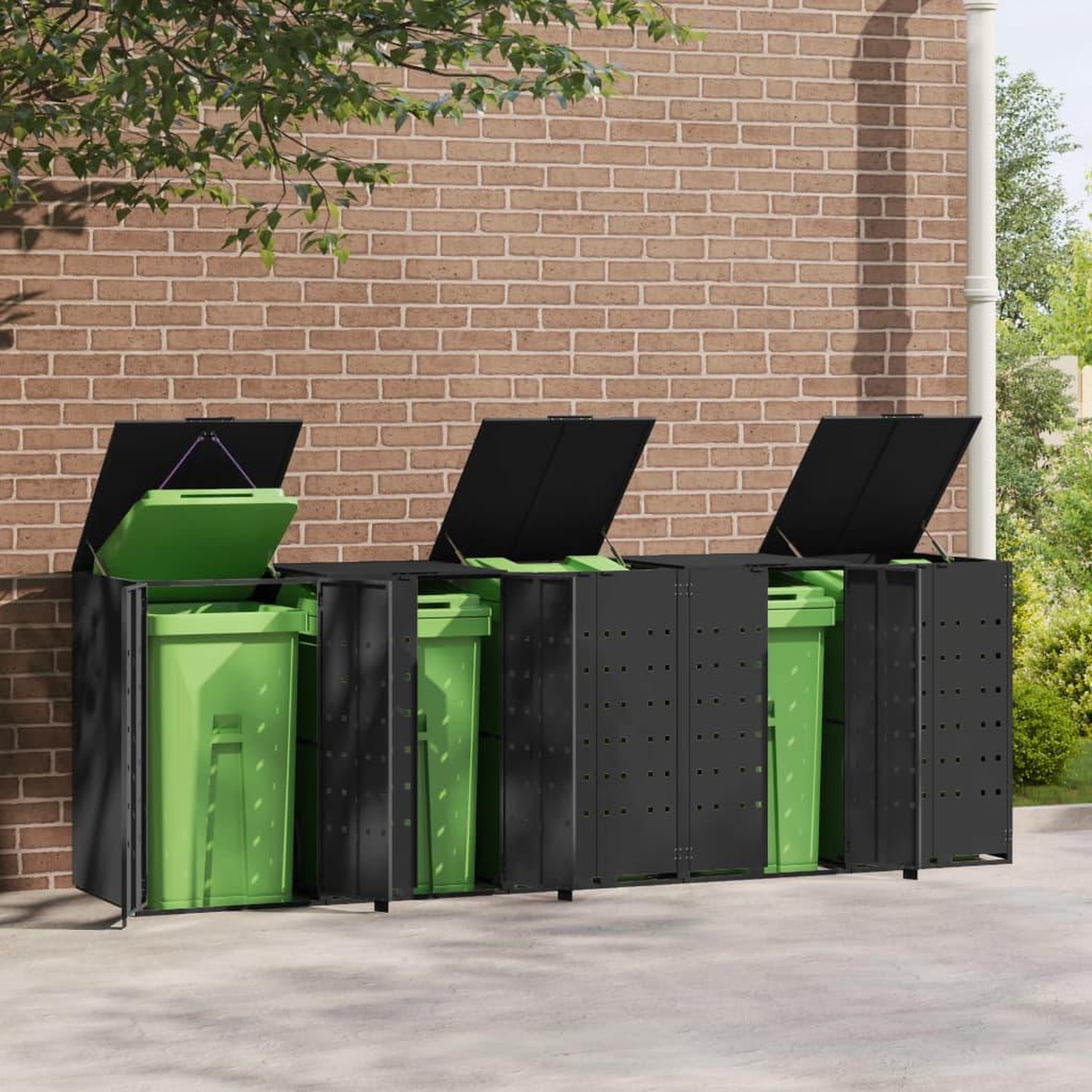 Voir la diapositive 3 : VIDAXL Rangement a roulettes pour poubelles pour 5 bacs noir acier