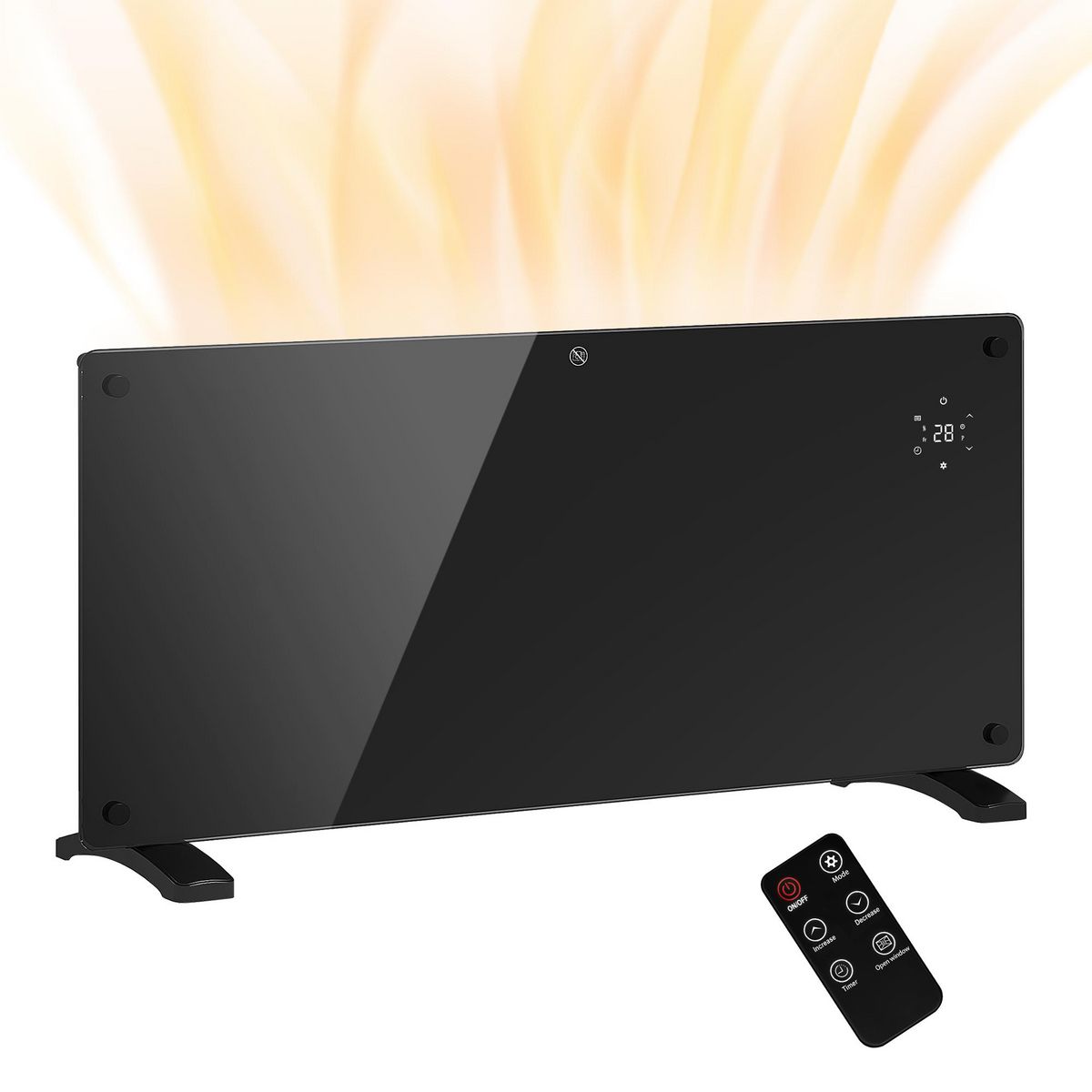 HOMCOM Radiateur à convection 2000W mural autoportant - affichage LED, timer 24h, thermostat, télécommande - verre noir