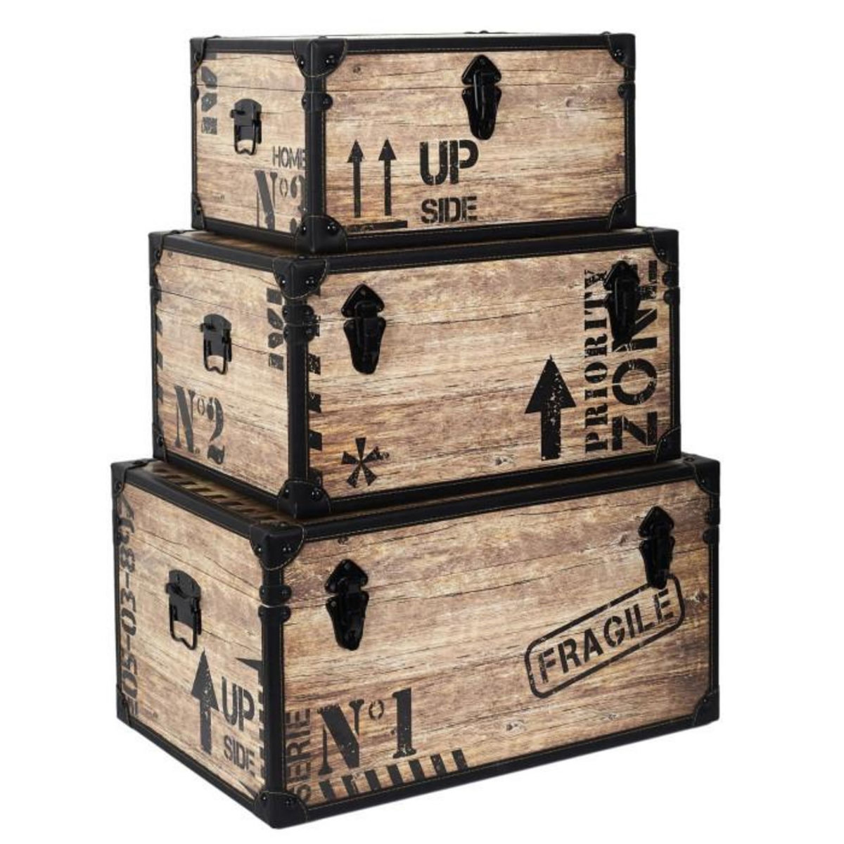 Paris Prix Lot de 3 Malles Déco  Indus  56cm Marron & Noir