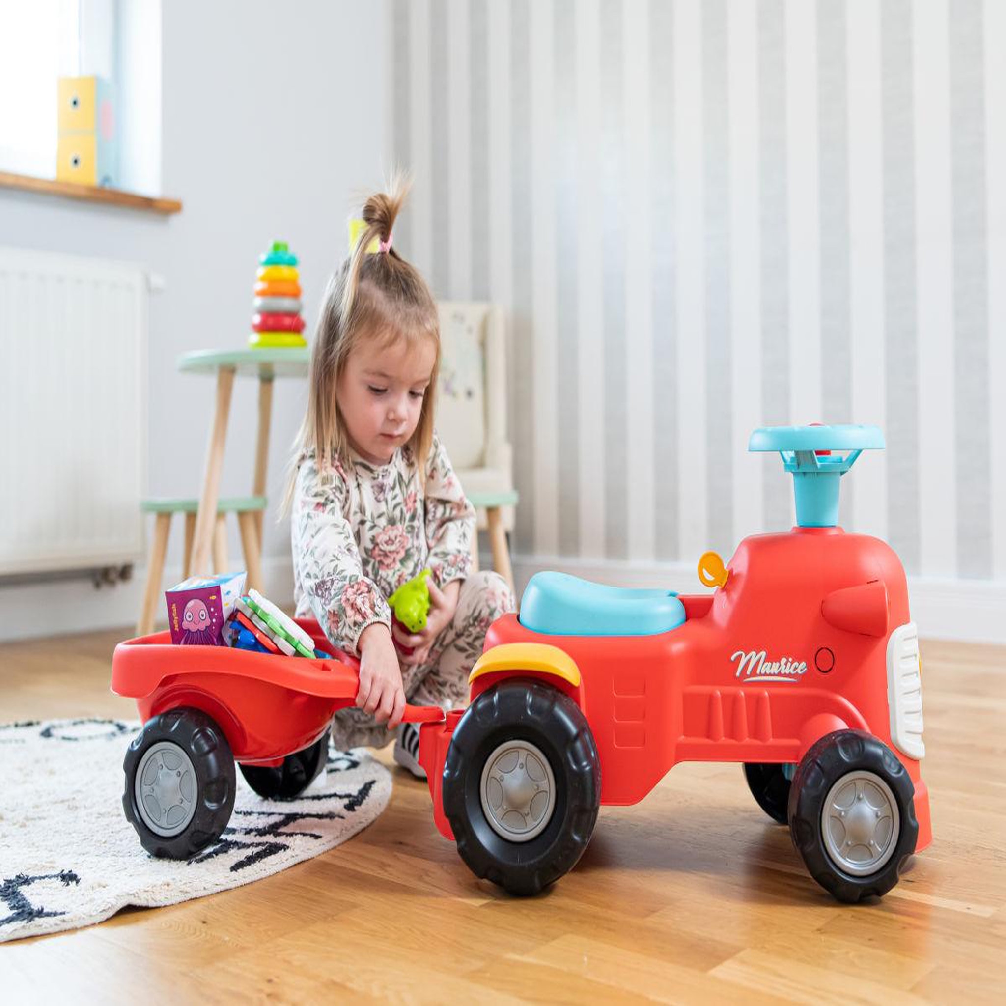 Voir la diapositive 6 : FALK Porteur tracteur maurice rouge avec remorque 1 à 3 ans - falk