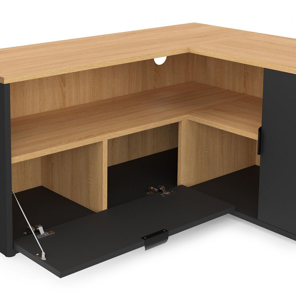 ID MARKET Meuble TV 90 x 90 cm d'angle BALTAZAR façon hêtre et noir